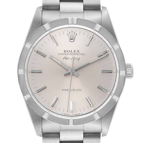 Photo of Rolex Air King Silver Dial Engine Turned Bezel Steel Mens Watch 14010