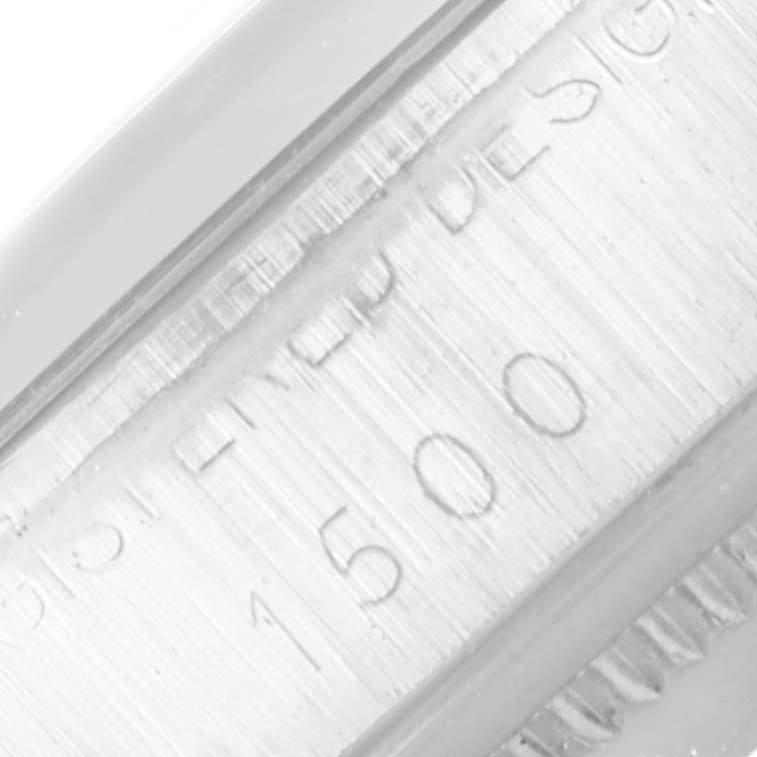 This close-up image shows the engraved model number "1500" on the case edge of a Rolex Vintage Collection 1500 Men's Stainless Steel Silver Dial 1500 Men's Stainless Steel Silver Dial watch.