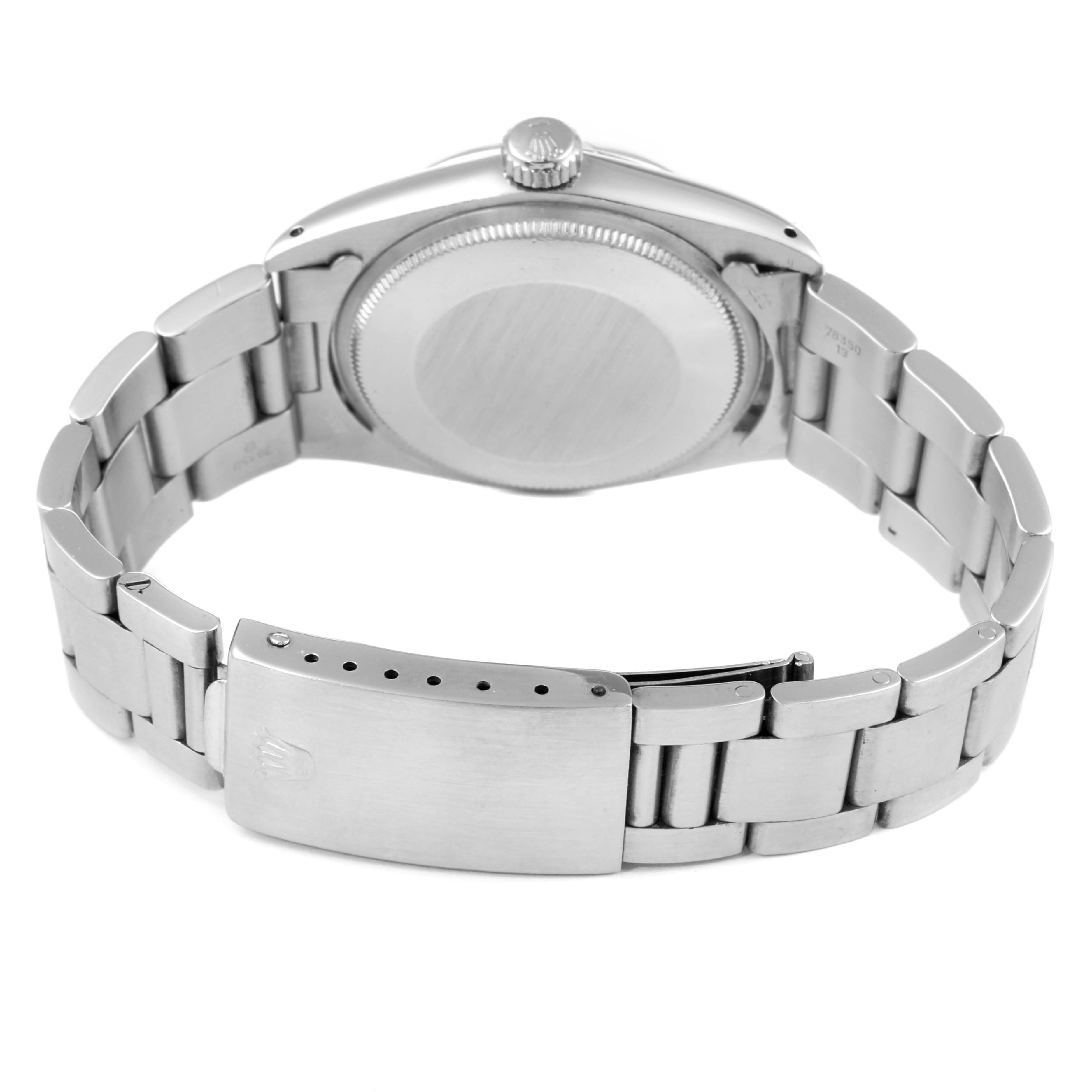 The image shows the back view and bracelet of the Rolex Vintage Collection 1500 Men's Stainless Steel Silver Dial 1500 Men's Stainless Steel Silver Dial watch.