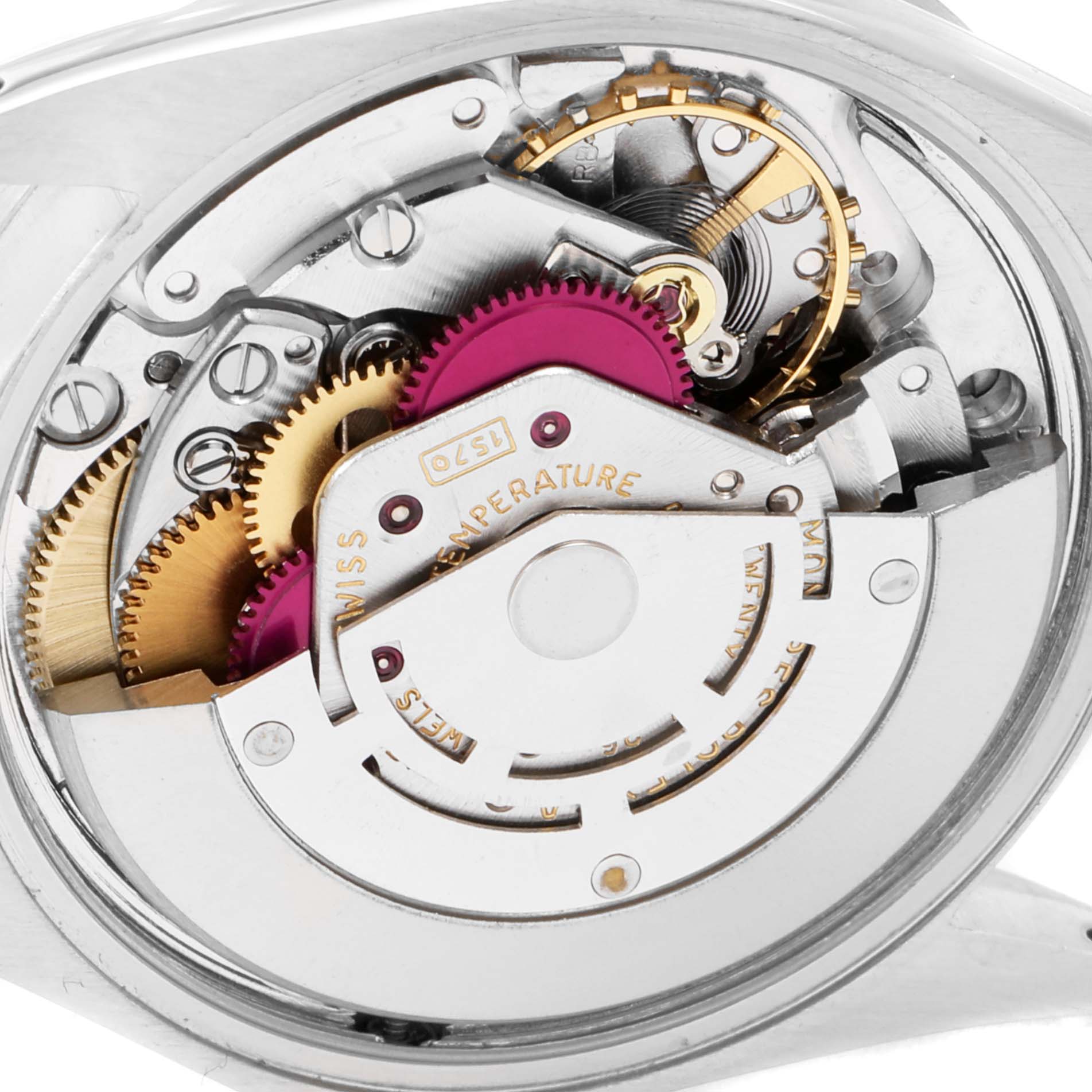 This is a close-up view of the internal mechanism of the Vintage Collection model by Rolex.
