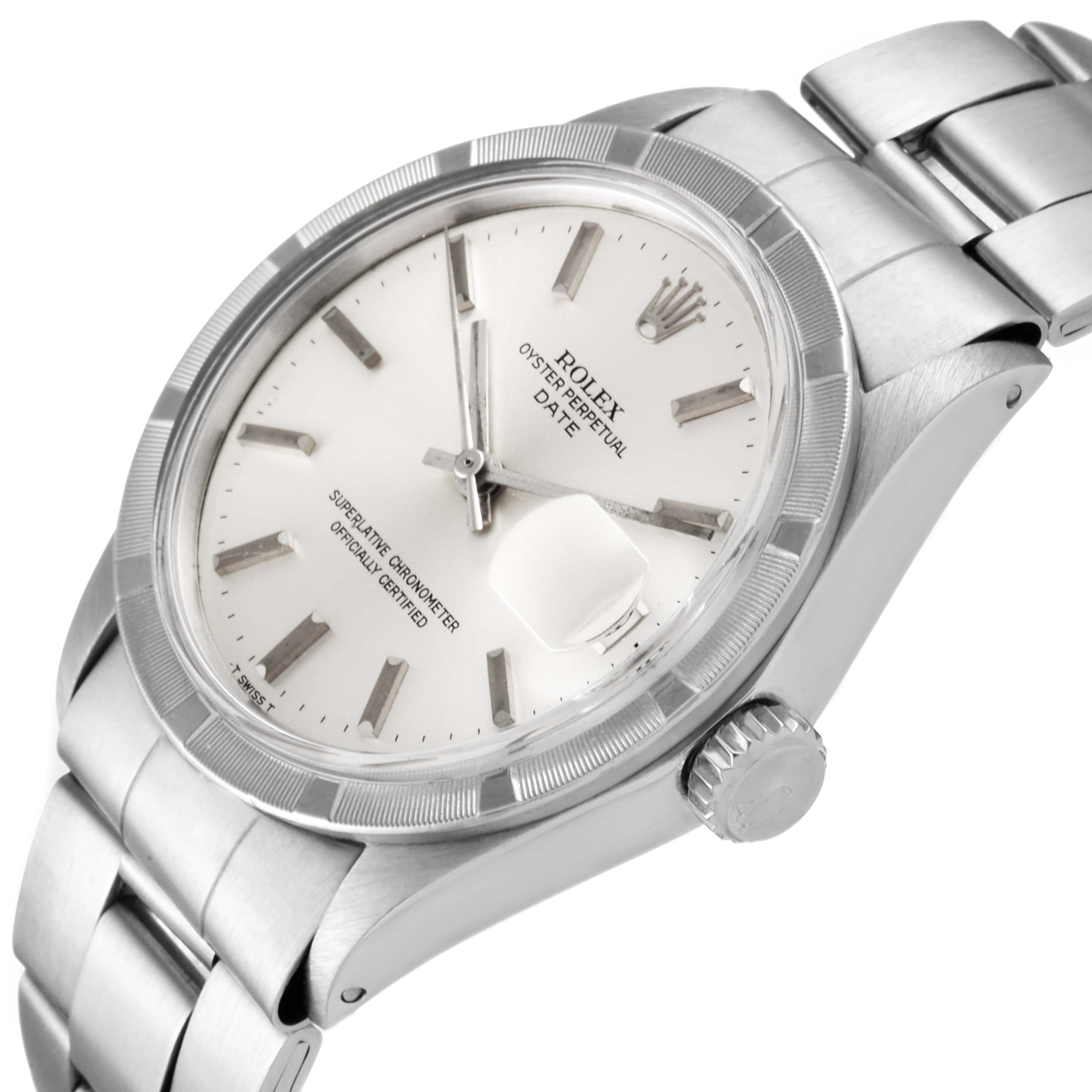 The Rolex Vintage Collection 1501 Men's Stainless Steel Silver Dial 1501 Men's Stainless Steel Silver Dial watch is shown at an angled view highlighting its face, date window, bezel, crown, and bracelet.