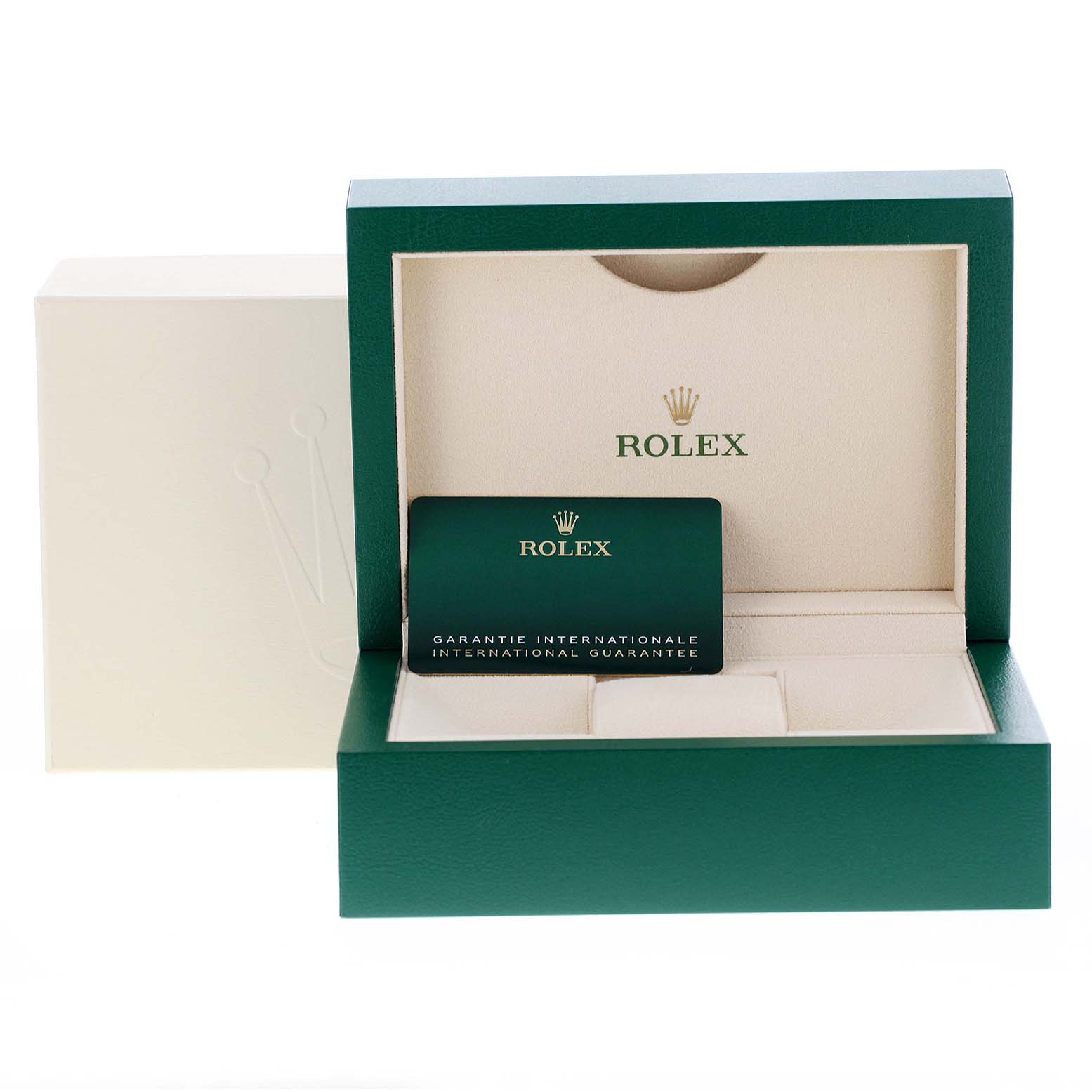 The image shows the open packaging box and guarantee card for a Rolex Datejust 41 126331 Men's Steel and Gold (two tone) Grey Dial 126331 Men's Steel and Gold (two tone) Grey Dial watch.