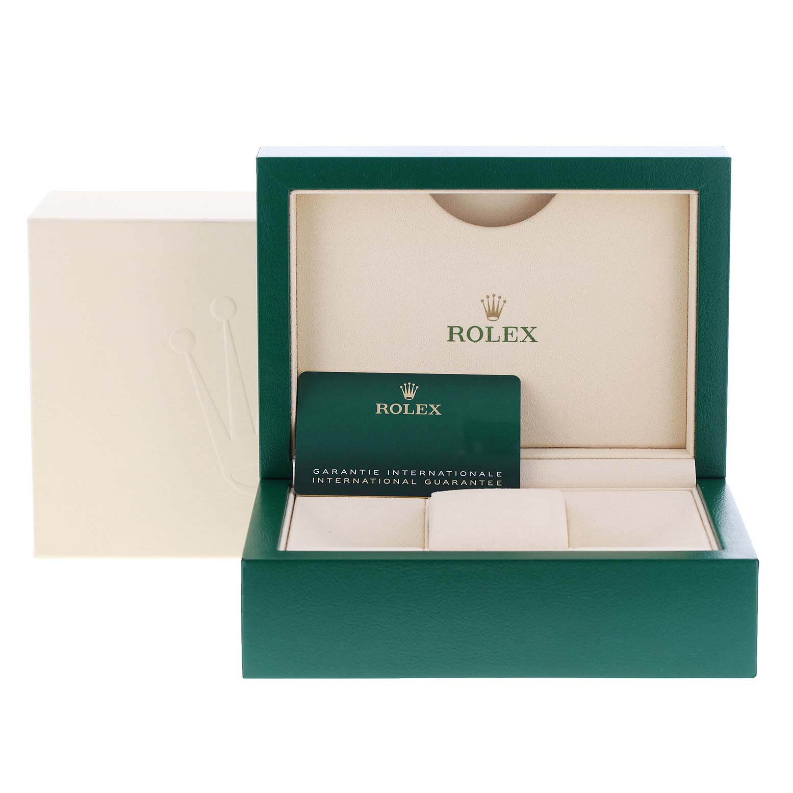 The image shows the packaging and warranty card for a Rolex Datejust 41 126334 Men's Stainless Steel Grey Dial 126334 Men's Stainless Steel Grey Dial watch, viewed from the front.