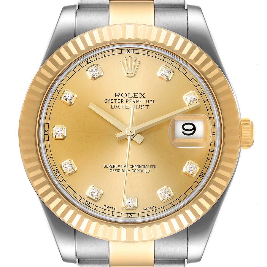 Rolex Datejust II Steel Yellow Gold Diamond Mens Watch 116333 Box Card SwissWatchExpo