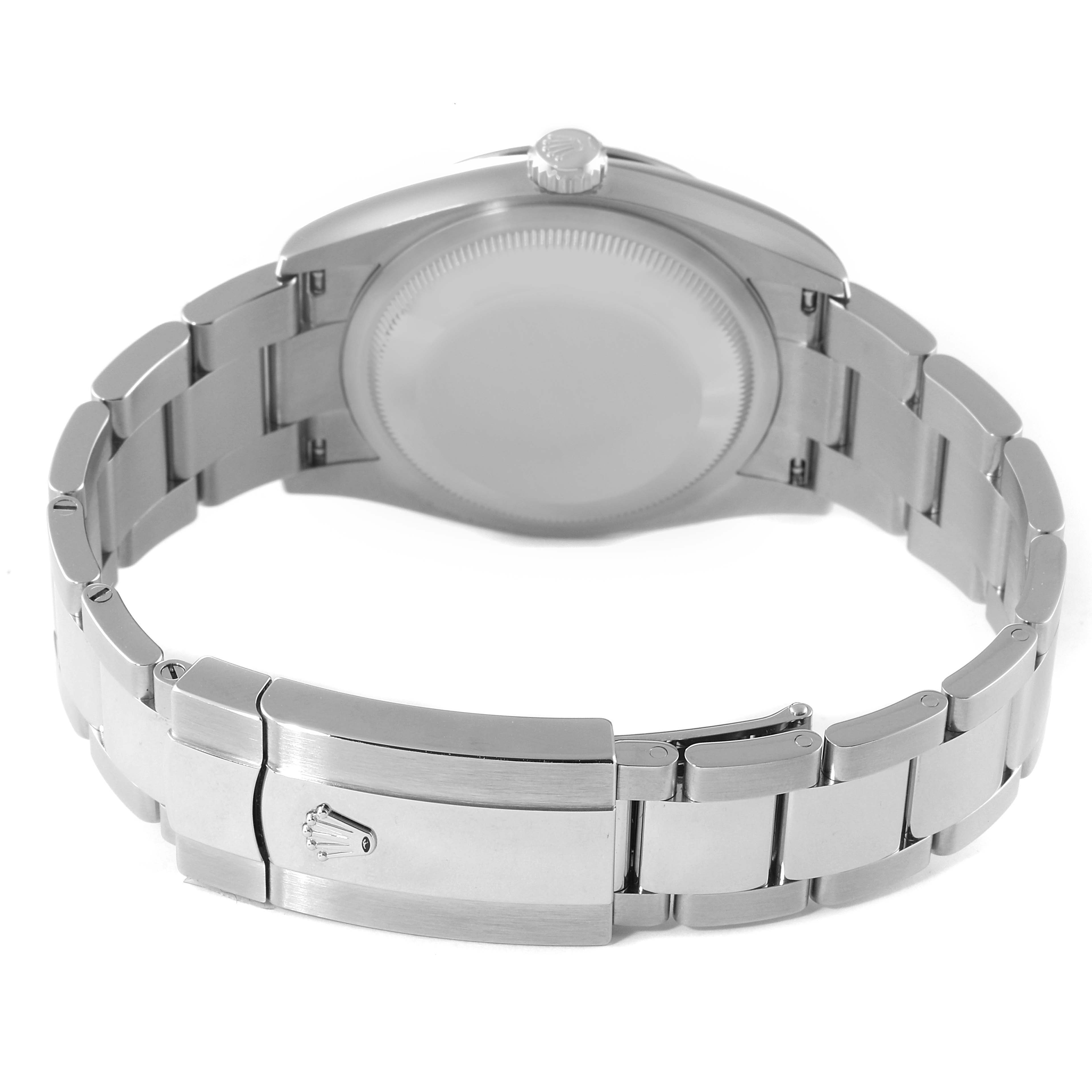 The image shows the back of a Rolex Datejust 126234 Men's Stainless Steel Silver Dial 126234 Men's Stainless Steel Silver Dial watch, highlighting the case back, crown, and bracelet with clasp.