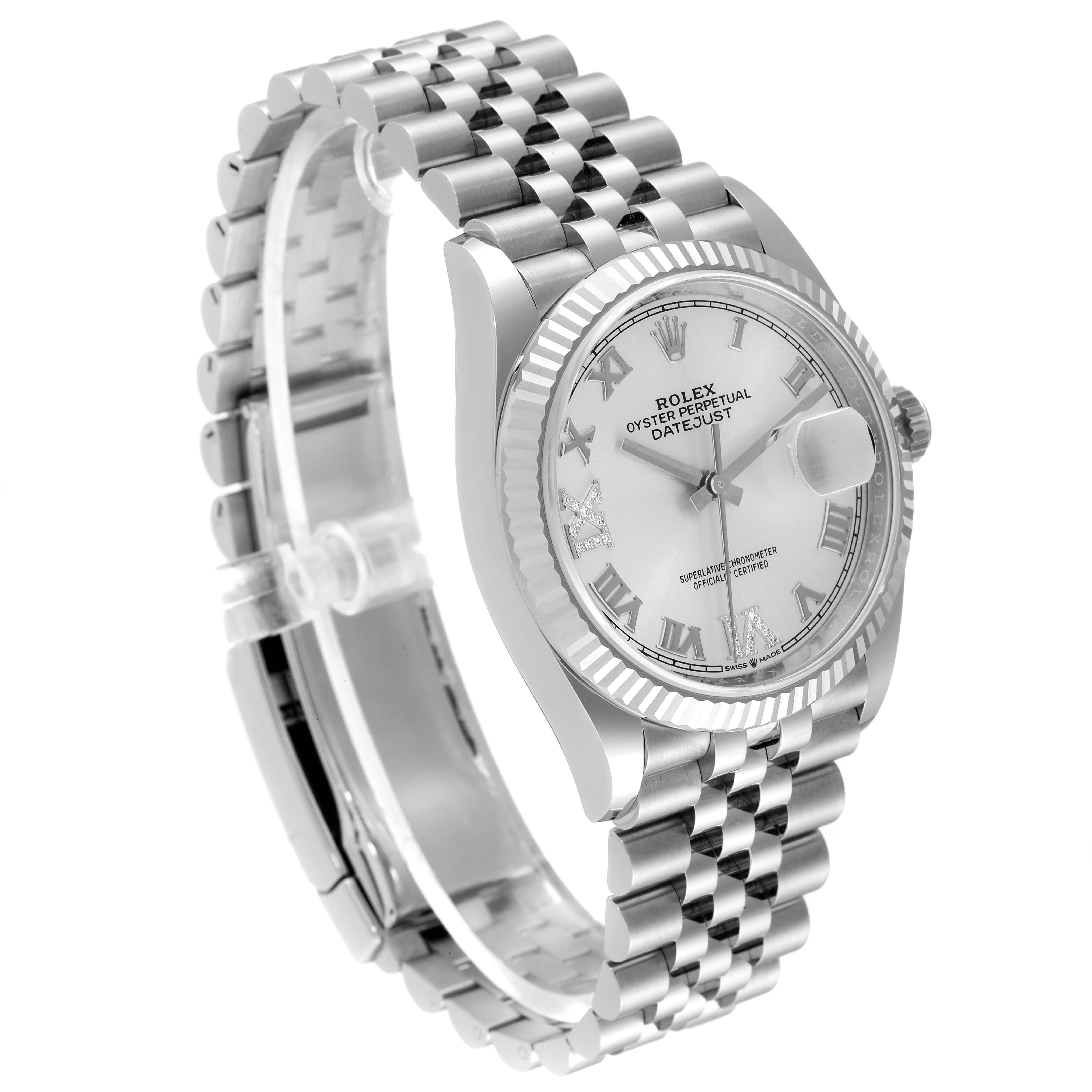 The image shows a Rolex Datejust 126234 Men's Stainless Steel Silver Dial 126234 Men's Stainless Steel Silver Dial watch angled slightly from the front, highlighting the dial, bezel, and bracelet.