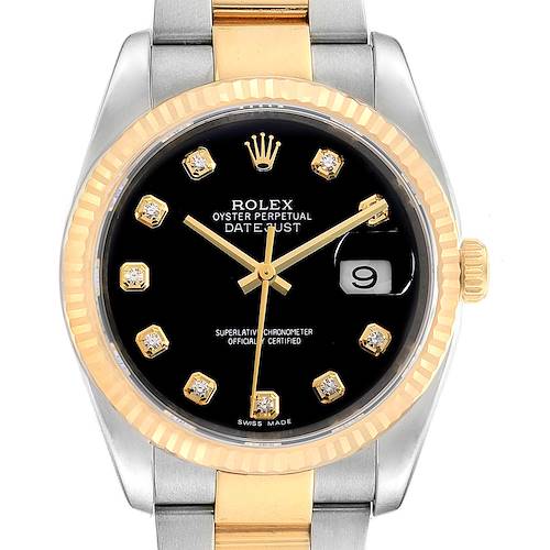 Photo of Rolex Datejust Steel Yellow Gold Black Diamond Dial Mens Watch 116233