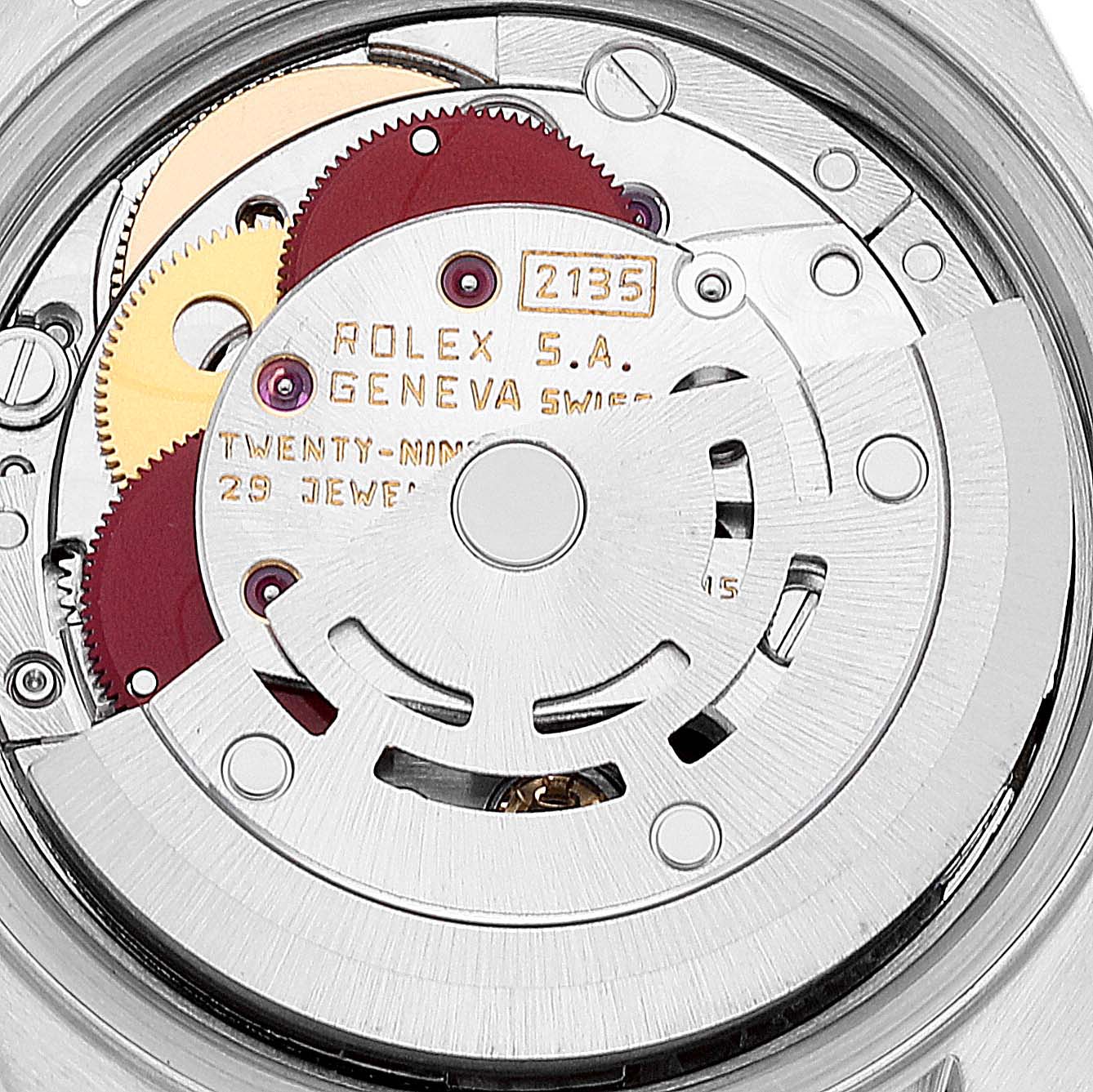 This image shows a close-up view of the Rolex Datejust 69173 Women's Steel and Gold (two tone) Champagne Dial 69173 Women's Steel and Gold (two tone) Champagne Dial watch's internal movement, revealing the gears and intricate components.
