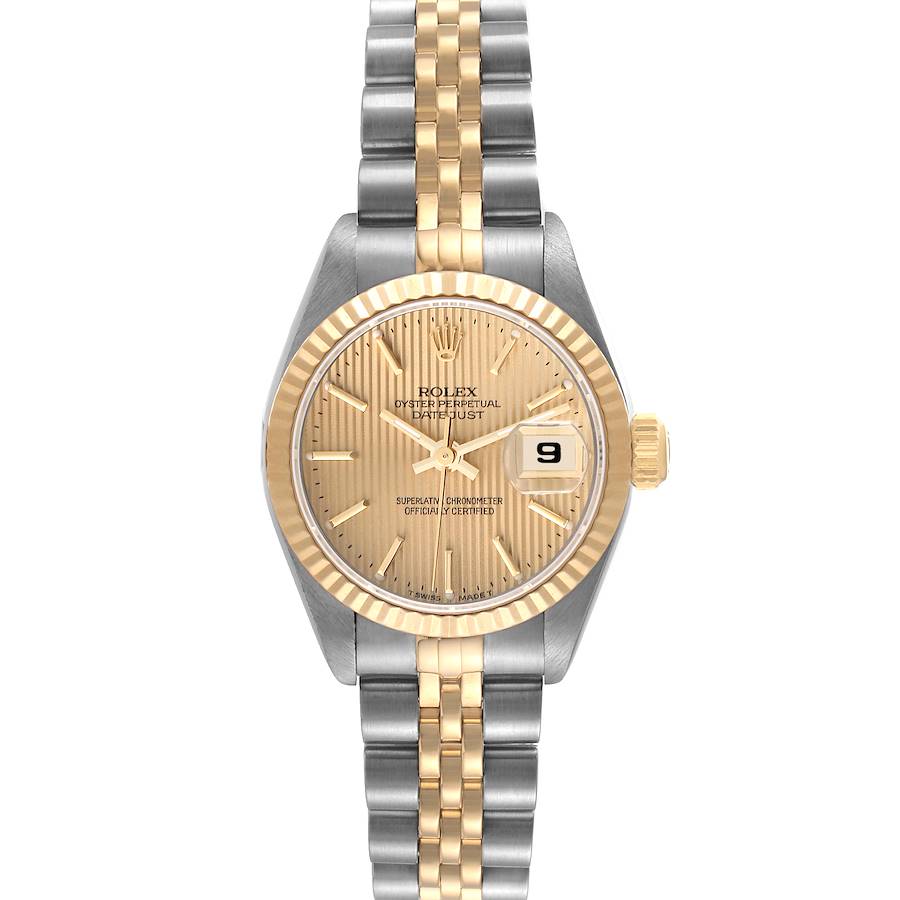 Rolex Datejust Steel Yellow Gold Champagne Tapestry Dial Ladies Watch 69173 SwissWatchExpo
