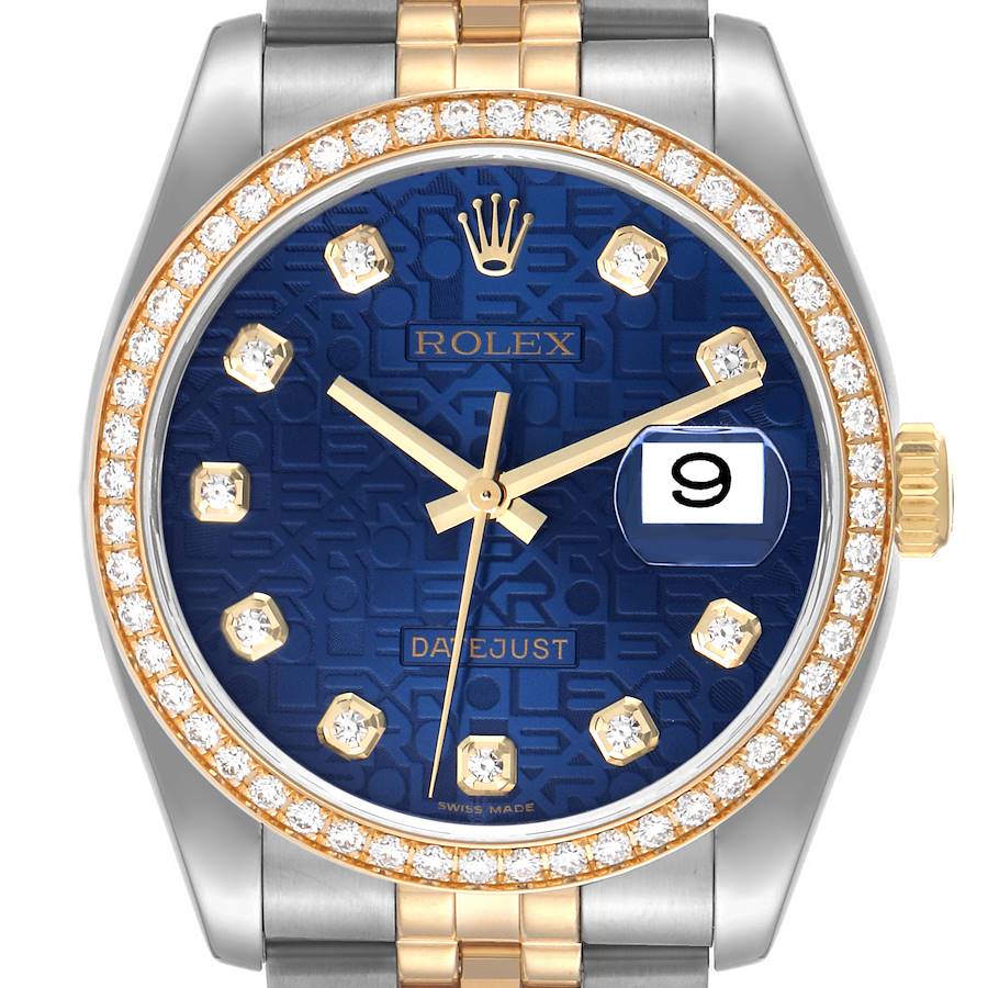 Rolex Datejust Steel Yellow Gold Diamond Bezel Mens Watch 116243 SwissWatchExpo