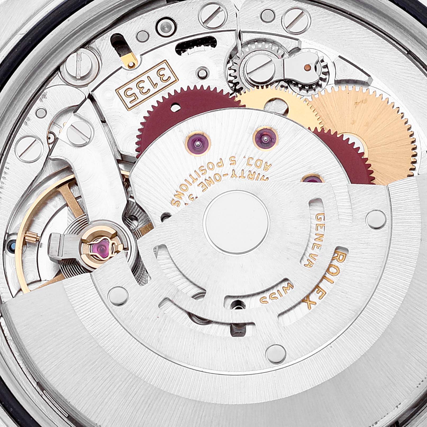 This image shows a detailed, close-up view of the movement mechanism of a Rolex Datejust 116243 Men's Steel and Gold (two tone) Blue Dial 116243 Men's Steel and Gold (two tone) Blue Dial watch.