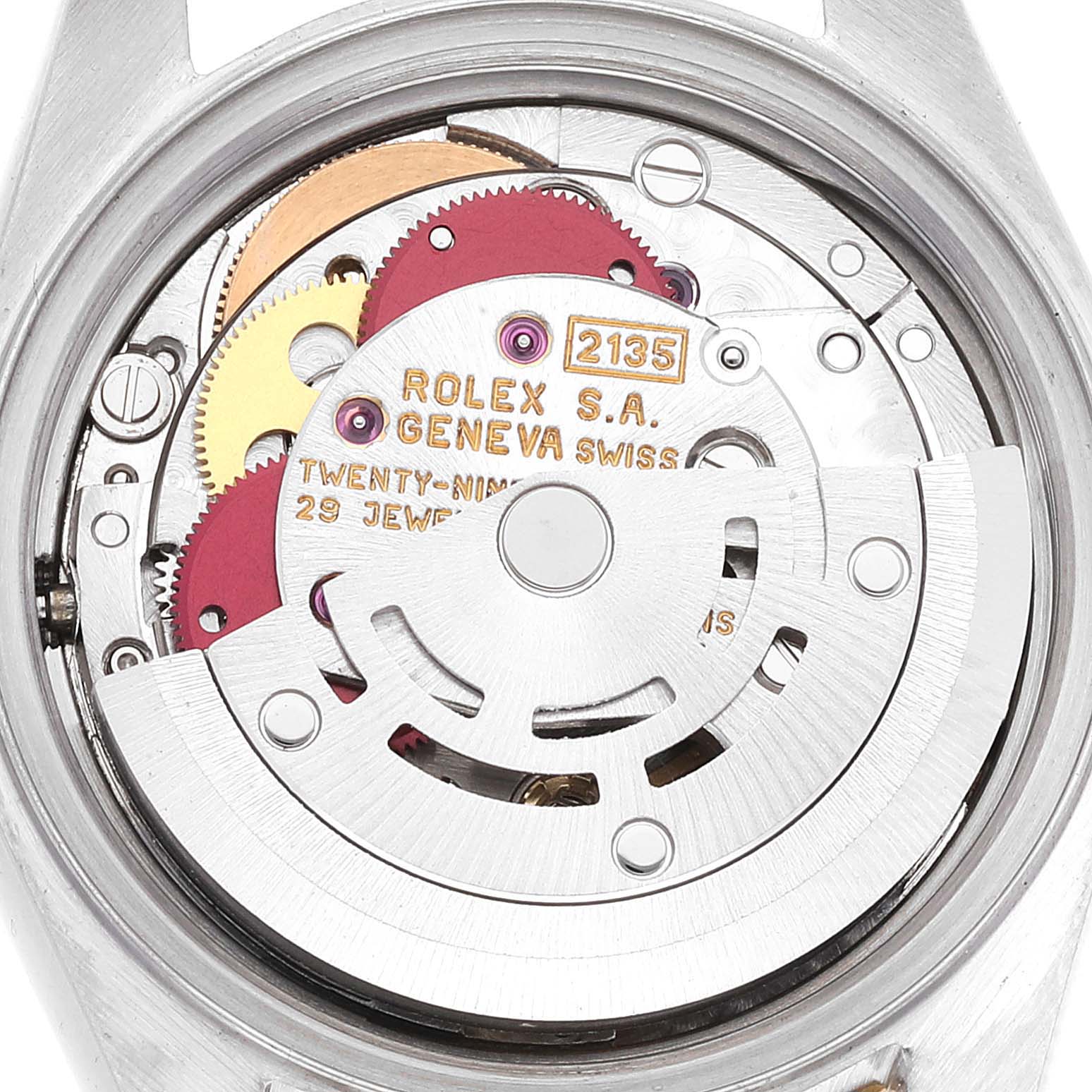 This image shows the inner mechanical movement and components of the Rolex Datejust 69173 Women's Steel and Gold (two tone) Champagne Dial 69173 Women's Steel and Gold (two tone) Champagne Dial watch.