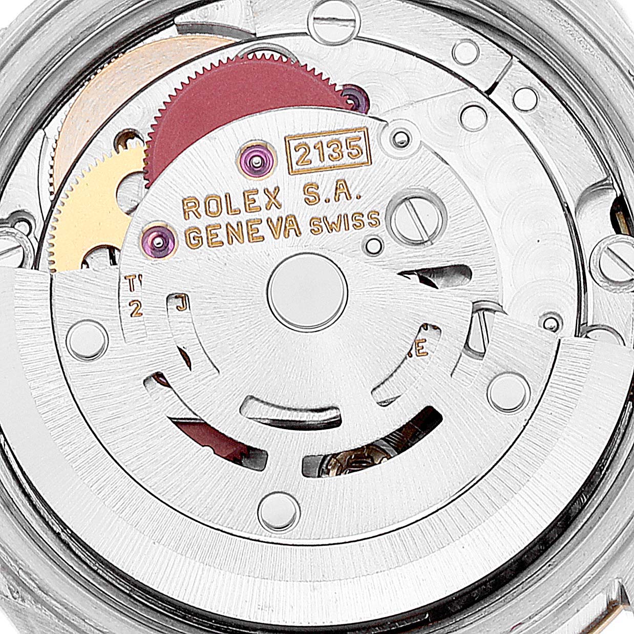 This image shows a close-up view of the movement mechanism of a Rolex Datejust 69173 Women's Steel and Gold (two tone) Beige Dial 69173 Women's Steel and Gold (two tone) Beige Dial watch.