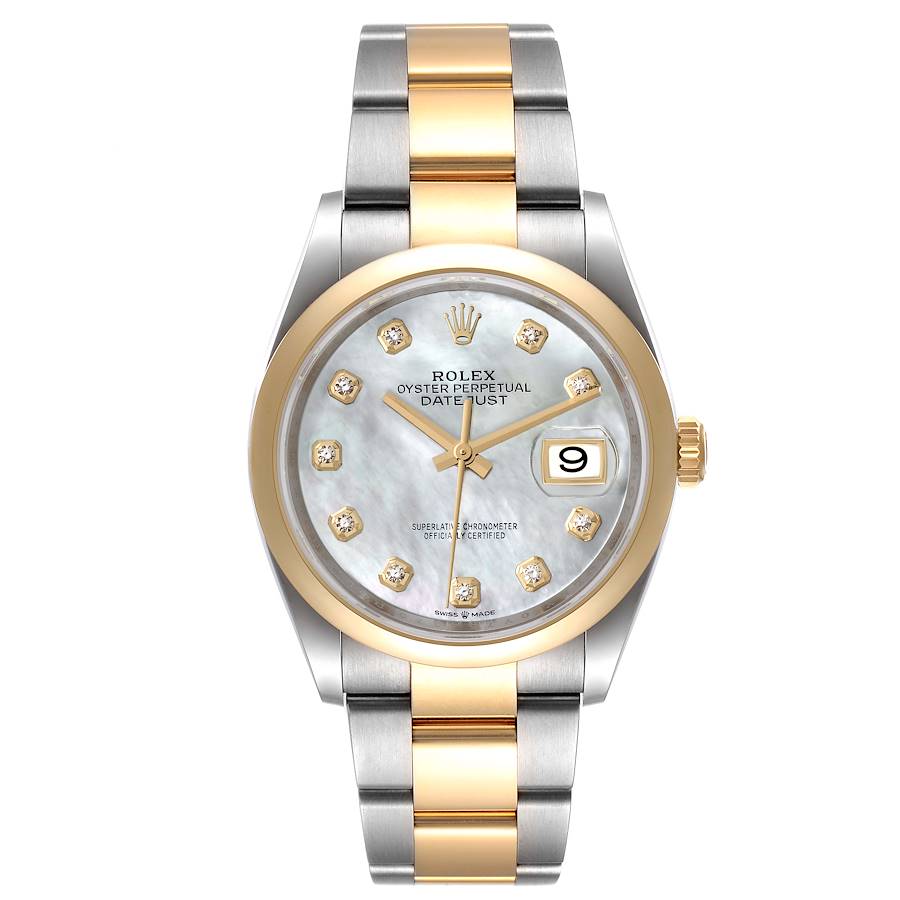 Rolex Datejust Steel Yellow Gold MOP Diamond Dial Mens Watch 126203 Unworn SwissWatchExpo
