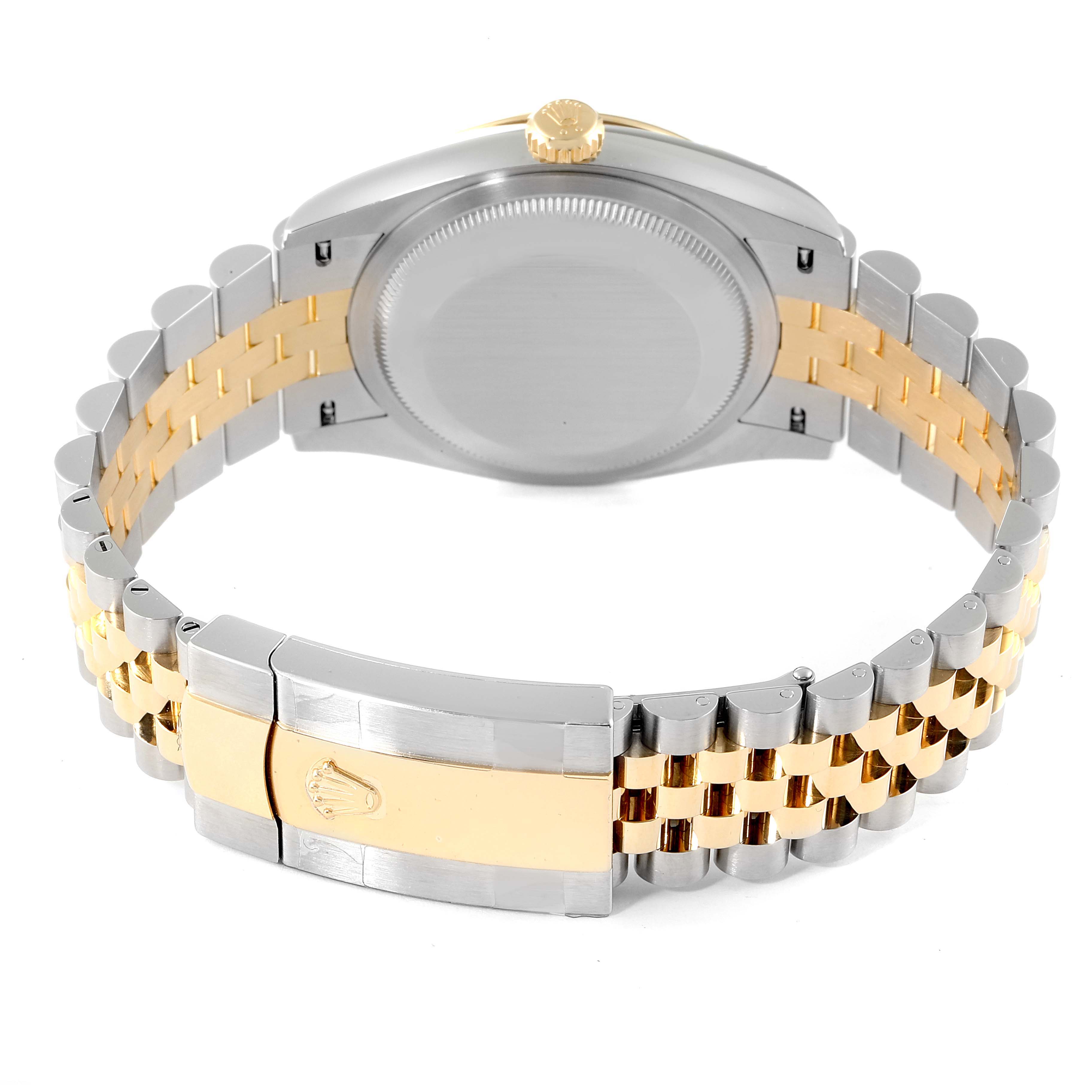 The image shows the back view of a Rolex Datejust 126233 Men's Steel and Gold (two tone) White Dial 126233 Men's Steel and Gold (two tone) White Dial watch, focusing on its two-tone bracelet and clasp.