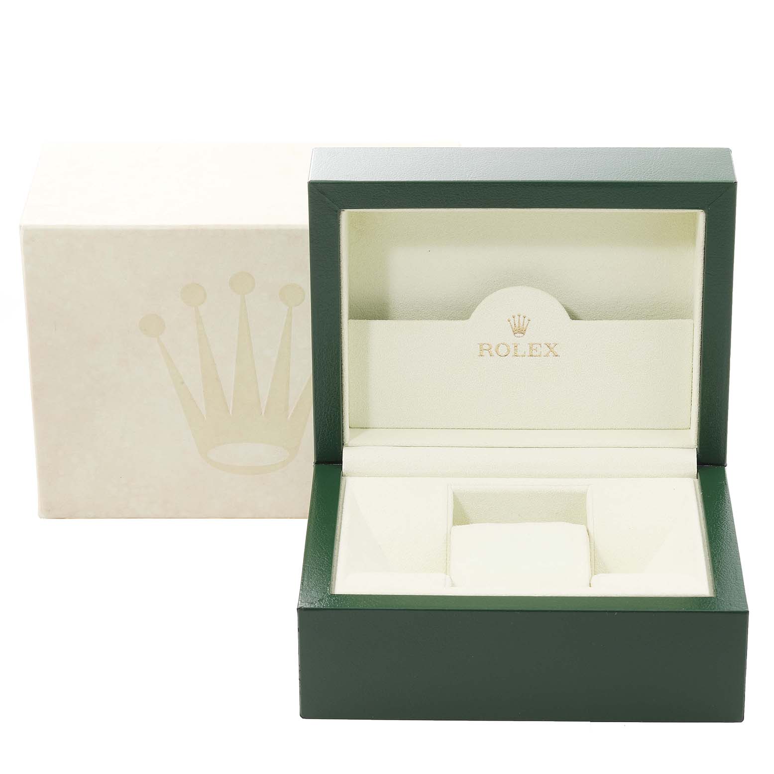 The image shows an open green Rolex box and an outer white box, designed for the Turn-o-Graph model.