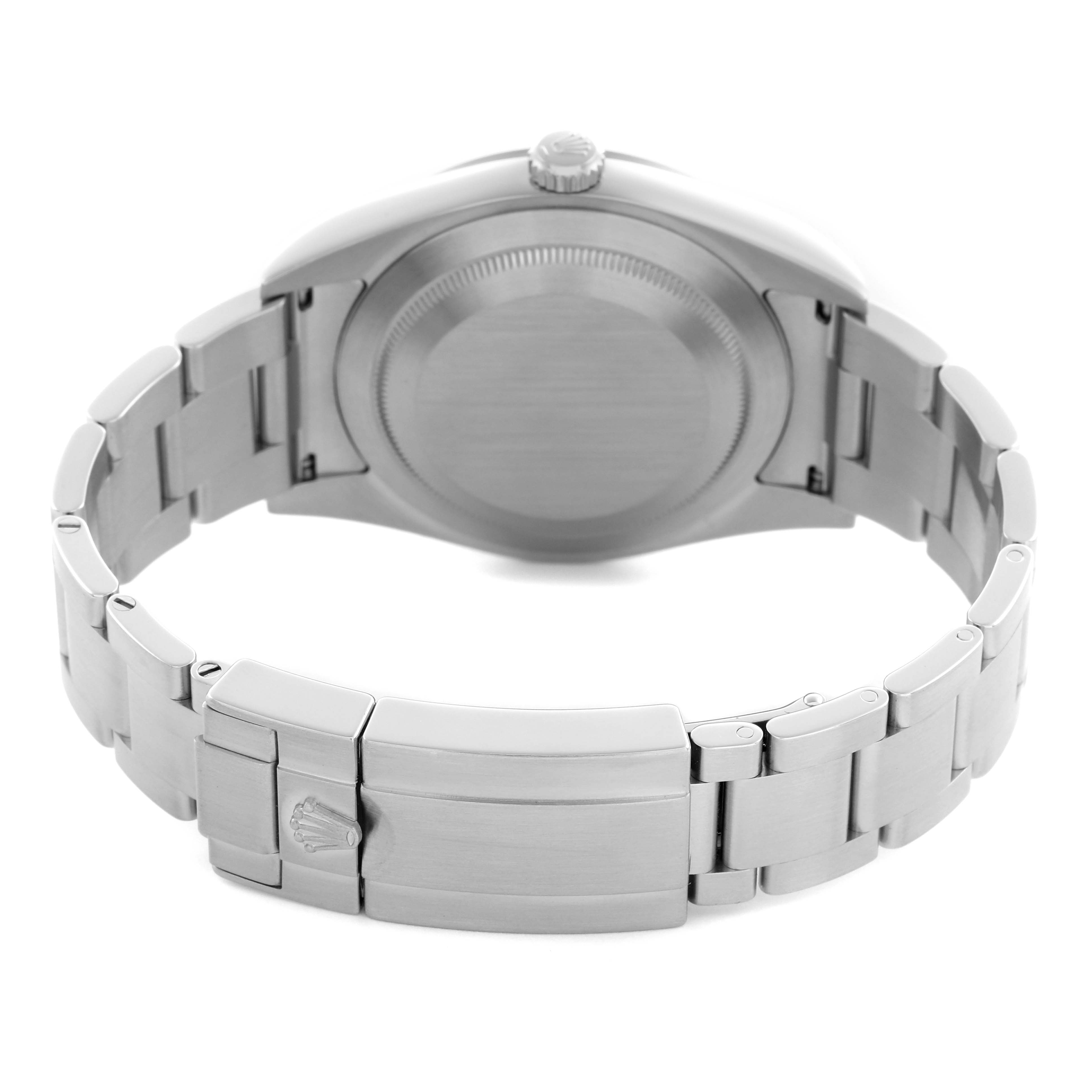 The image shows the back side and bracelet of a Rolex Explorer 214270 Men's Stainless Steel Black Dial 214270 Men's Stainless Steel Black Dial watch.