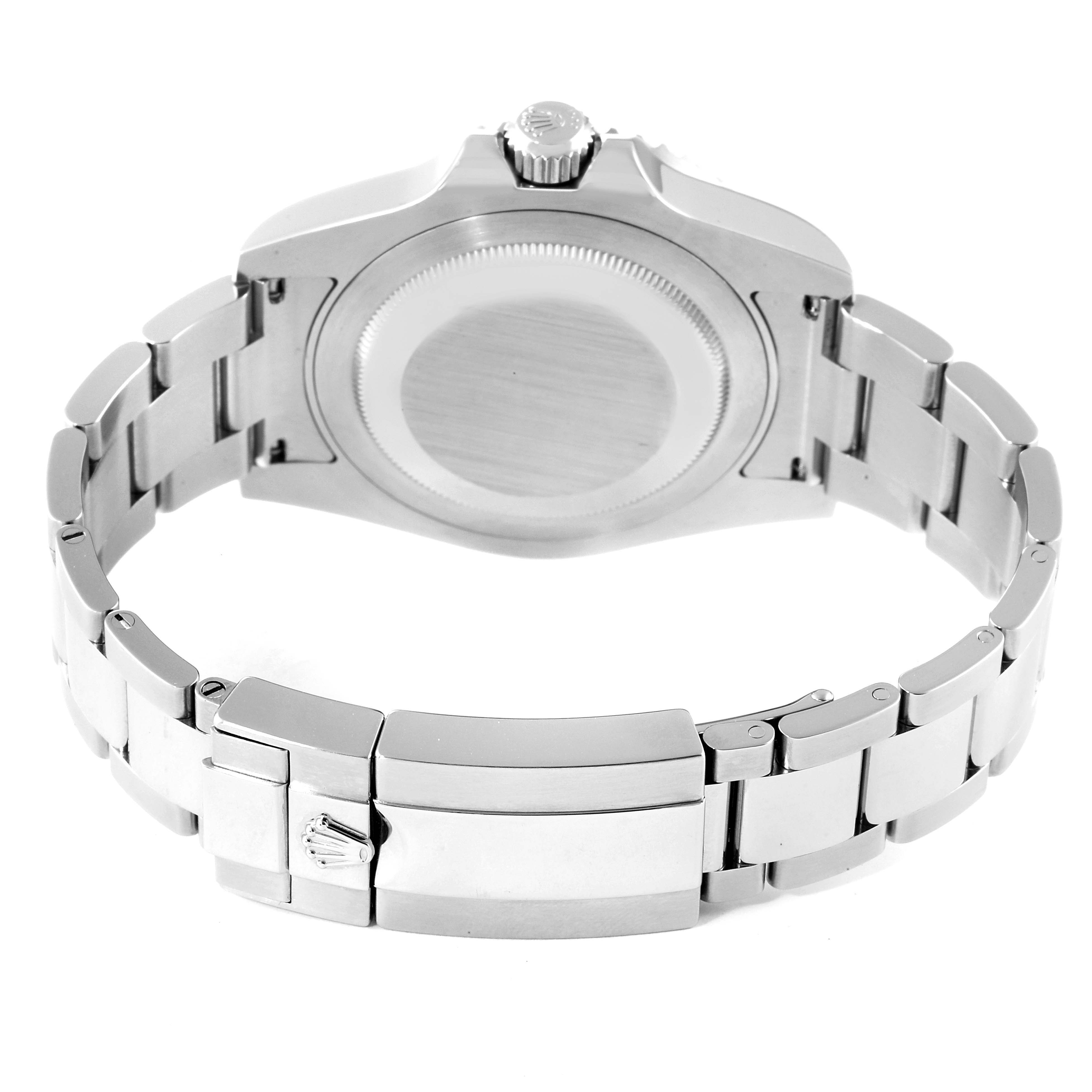 This image shows the back case and bracelet of the Rolex GMT-Master 116710 Men
s Stainless Steel Black Dial 116710 Men
s Stainless Steel Black Dial watch from a rear view angle.