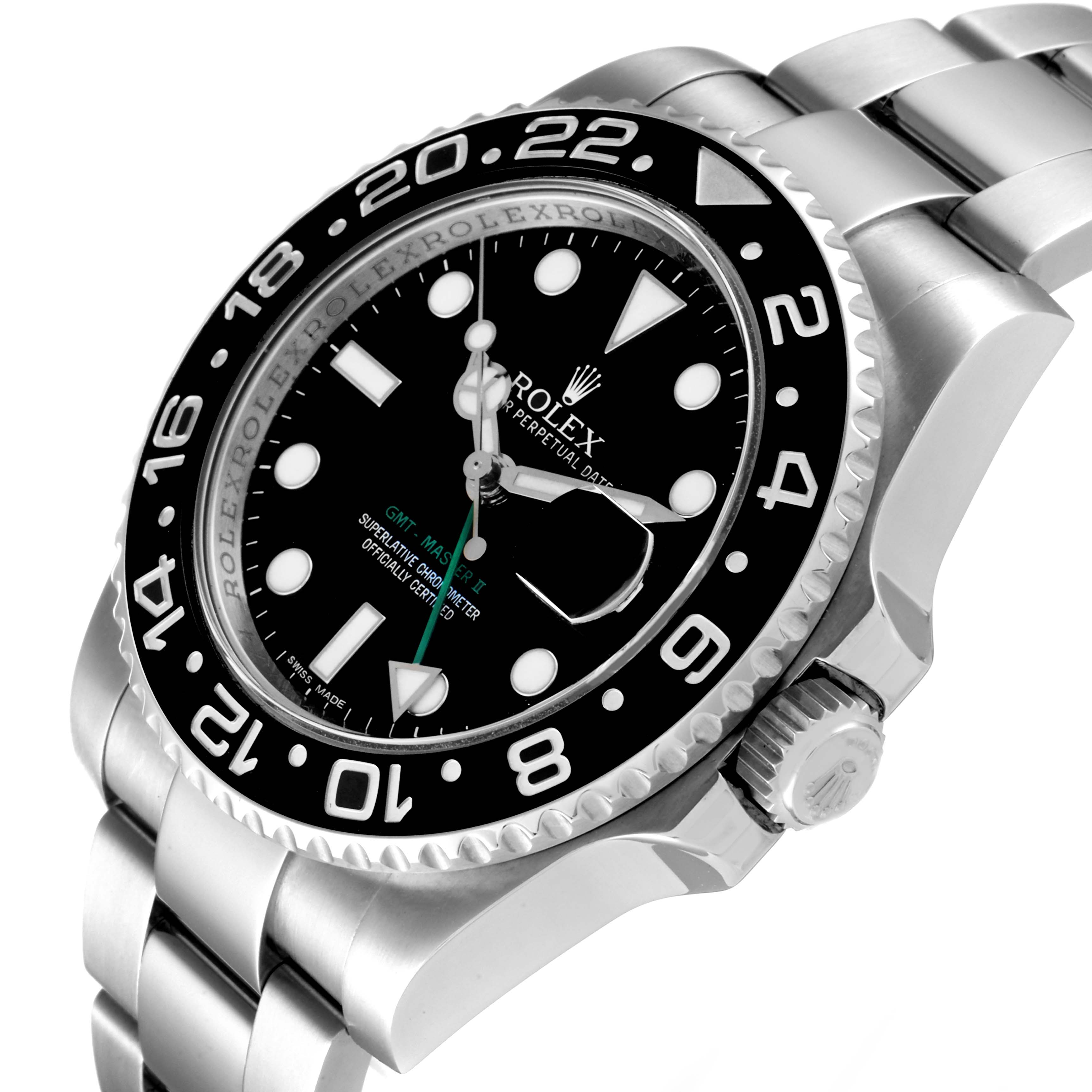The image shows a Rolex GMT-Master 116710 Men
s Stainless Steel Black Dial 116710 Men
s Stainless Steel Black Dial watch at a three-quarter angle, highlighting the bezel, dial, crown, and part of the bracelet.