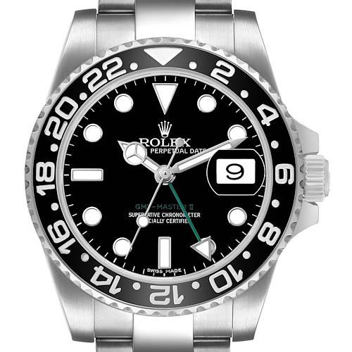 Photo of Rolex GMT Master II Black DIal Green Hand Steel Mens Watch 116710 Box Card
