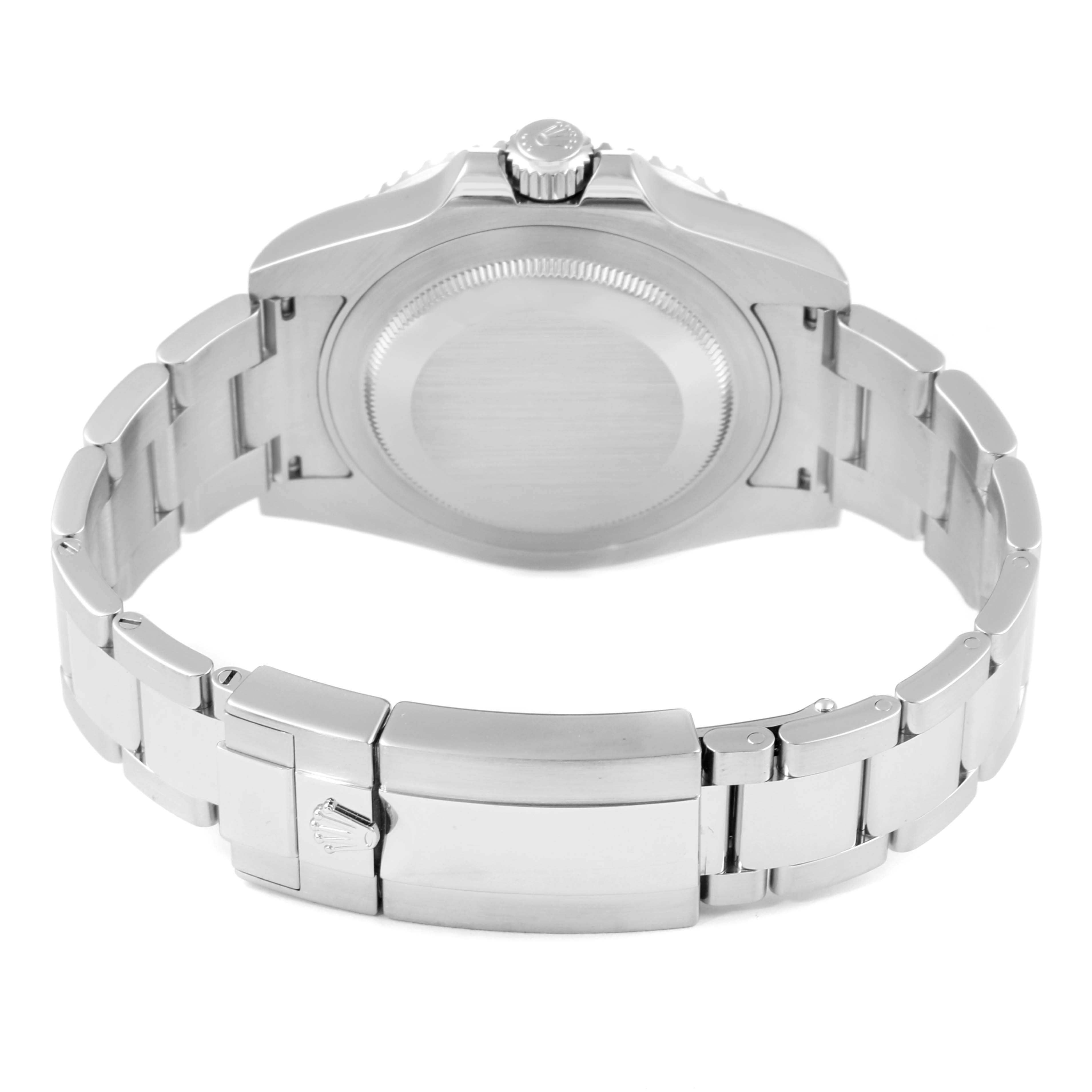 The image shows the back case and stainless steel bracelet of a Rolex GMT-Master 116710 Men's Stainless Steel Black Dial 116710 Men's Stainless Steel Black Dial watch.