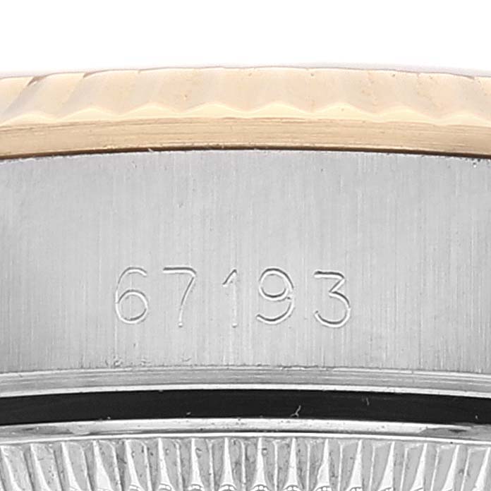 The image shows a close-up of the side of a Rolex Oyster Perpetual 67193 Women's Steel and Gold (two tone) Champagne Dial 67193 Women's Steel and Gold (two tone) Champagne Dial watch, displaying the model number "67193."