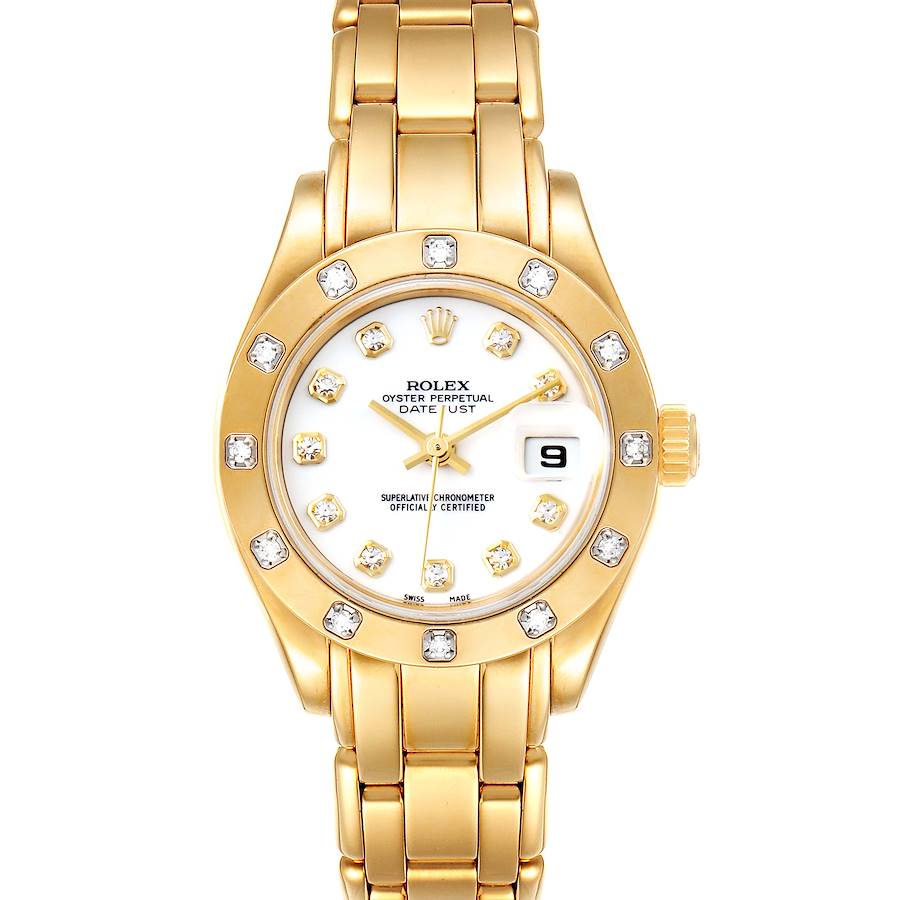 Rolex Pearlmaster Yellow Gold White Dial Diamond Ladies Watch 69318 SwissWatchExpo