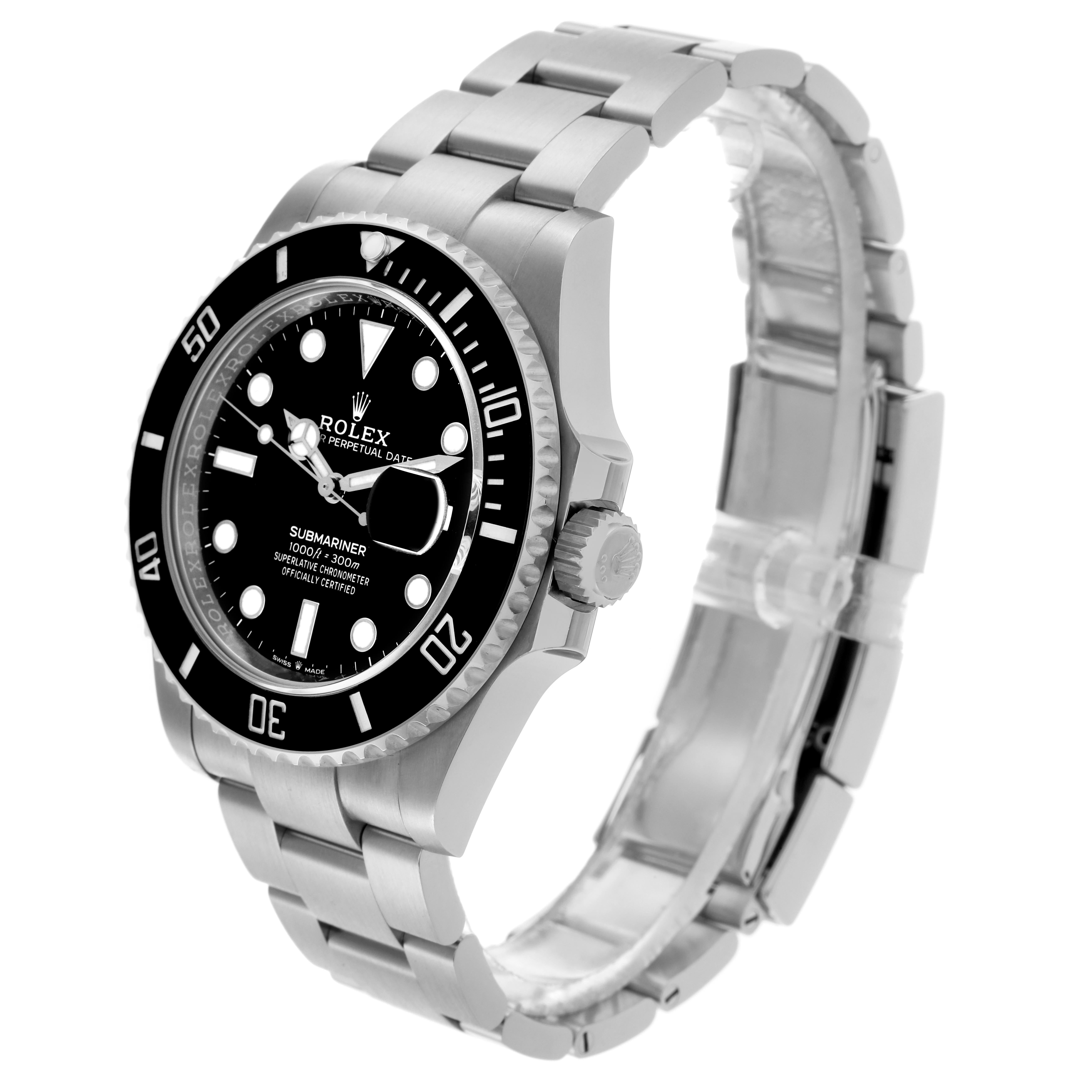 The Rolex Submariner 126610LN Men's Stainless Steel Black Dial 126610LN Men's Stainless Steel Black Dial watch is shown at a three-quarter angle, displaying the face, bezel, crown, and bracelet.