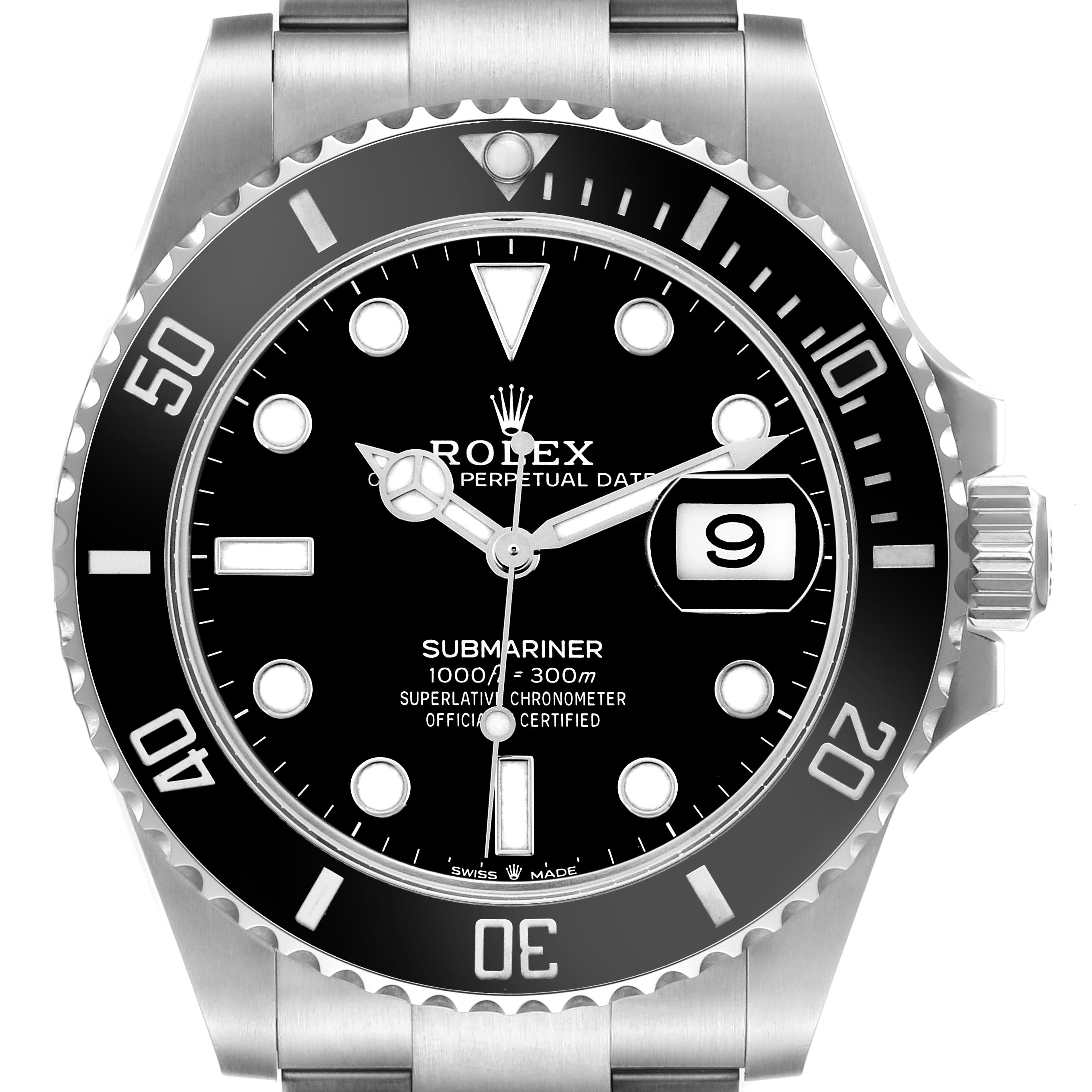 The Rolex Submariner 126610LN Men's Stainless Steel Black Dial 126610LN Men's Stainless Steel Black Dial watch is shown from a front angle, displaying the dial, bezel, and part of the bracelet.