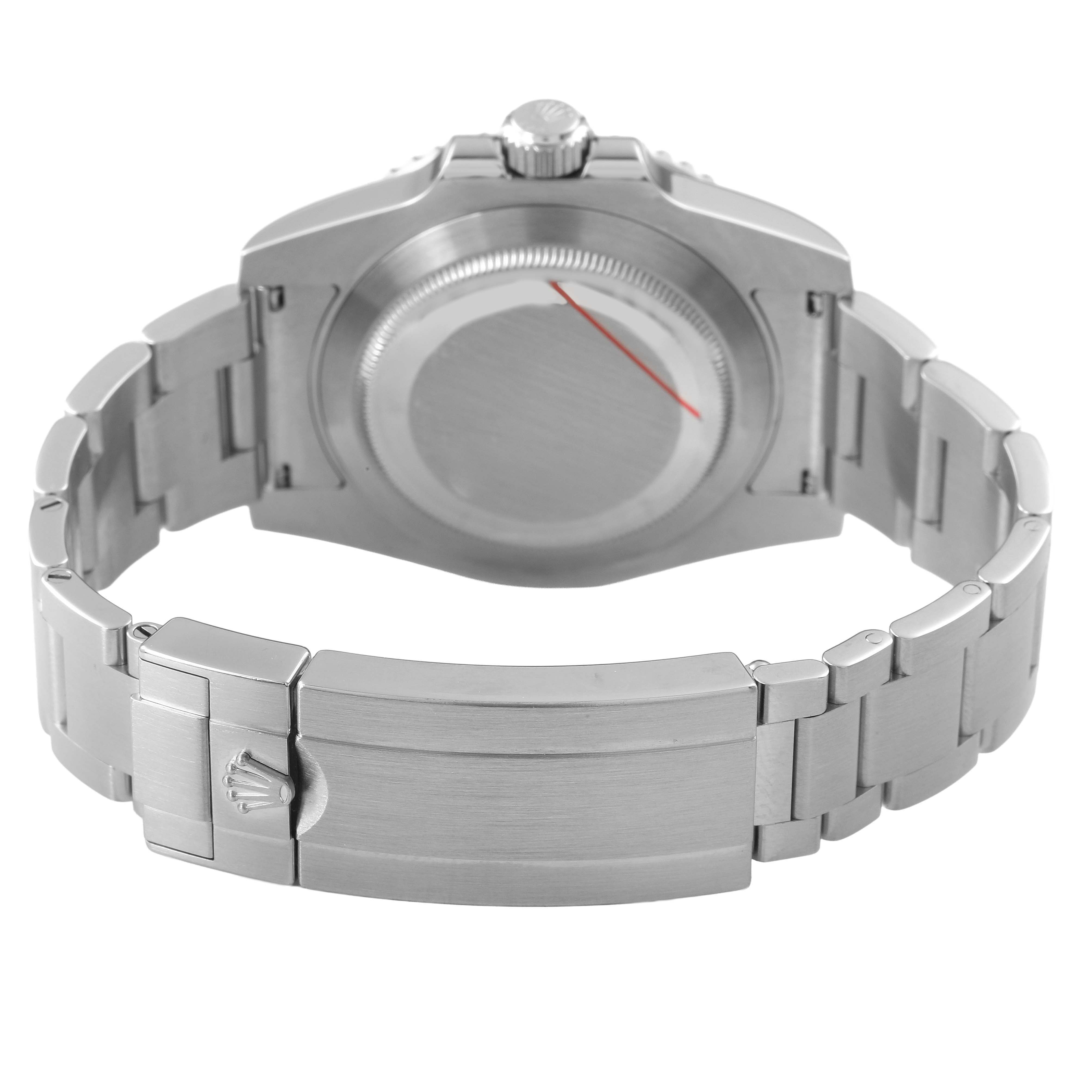 The image shows the back view of a Rolex Submariner 116610 Men's Stainless Steel Black Dial watch, highlighting the case back and metal bracelet clasp.