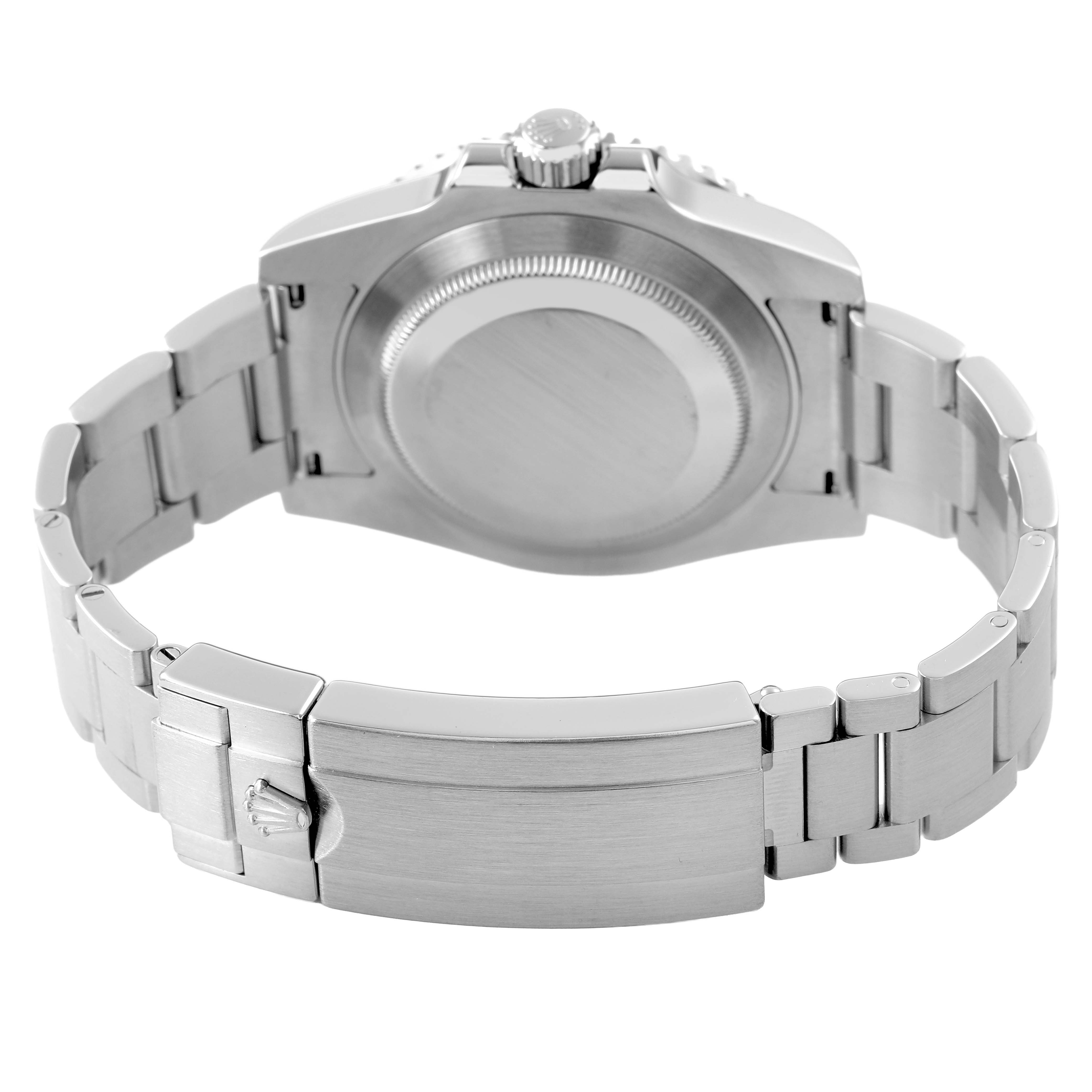 The image shows the back of the Rolex Submariner 116610LN Men's Stainless Steel Black Dial, featuring the case back, bracelet, and clasp.