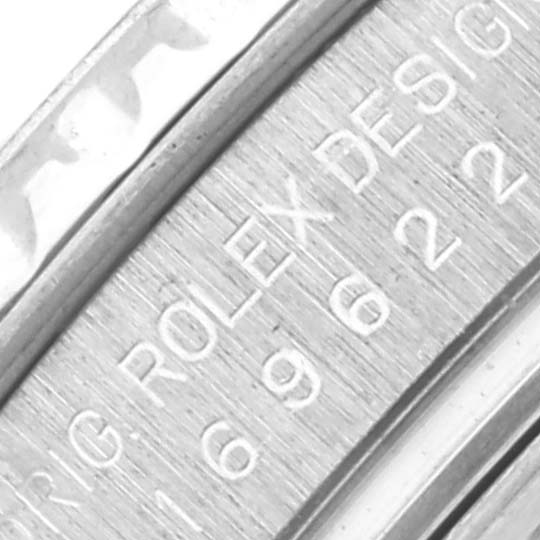 The image shows a close-up of the inner bezel with engravings on a Rolex Yacht-Master 169622 Women
s Stainless Steel Silver Dial 169622 Women
s Stainless Steel Silver Dial watch.