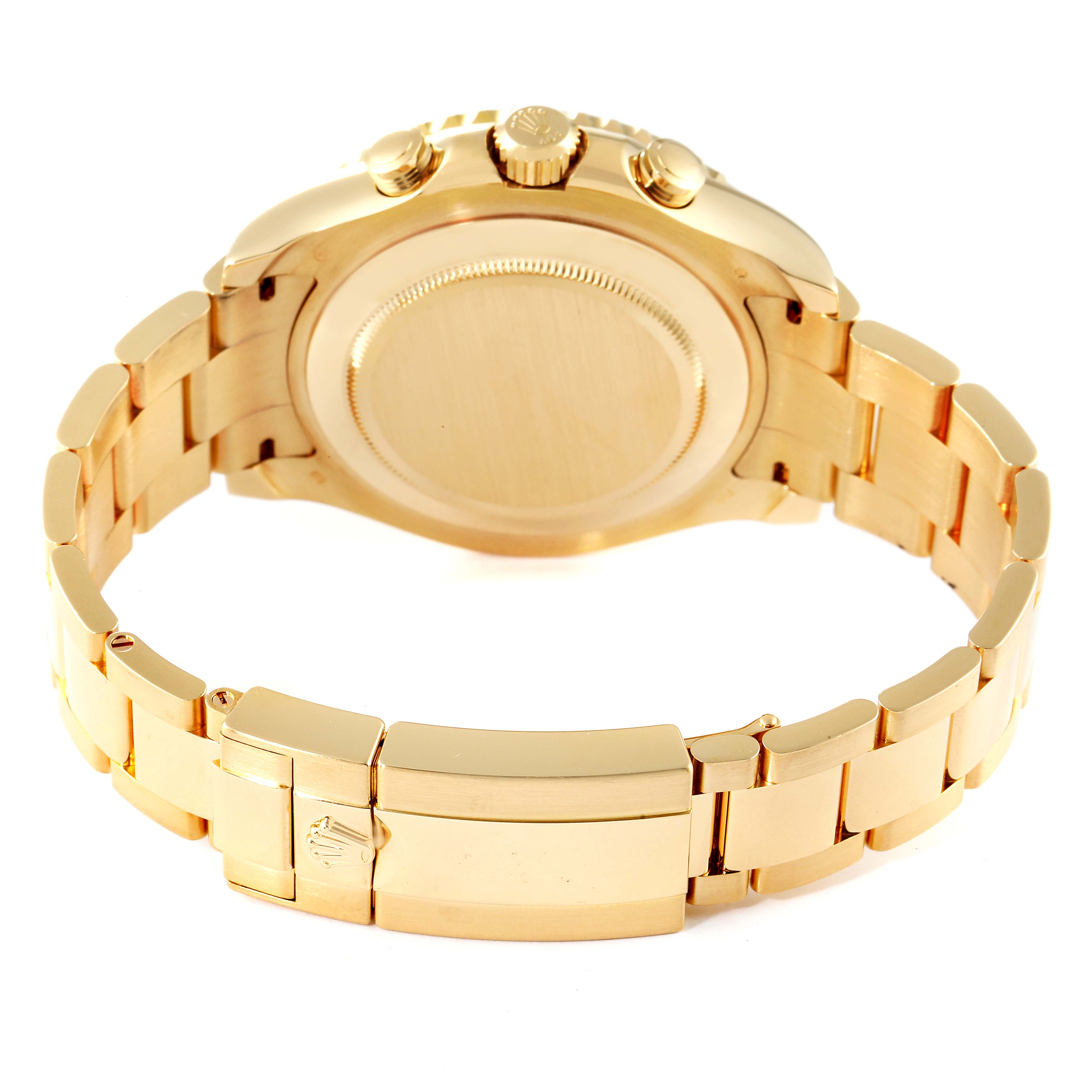This image shows the back and bracelet of a gold Rolex Yacht-Master 116688 Men's Yellow Gold White Dial 116688 Men's Yellow Gold White Dial watch.
