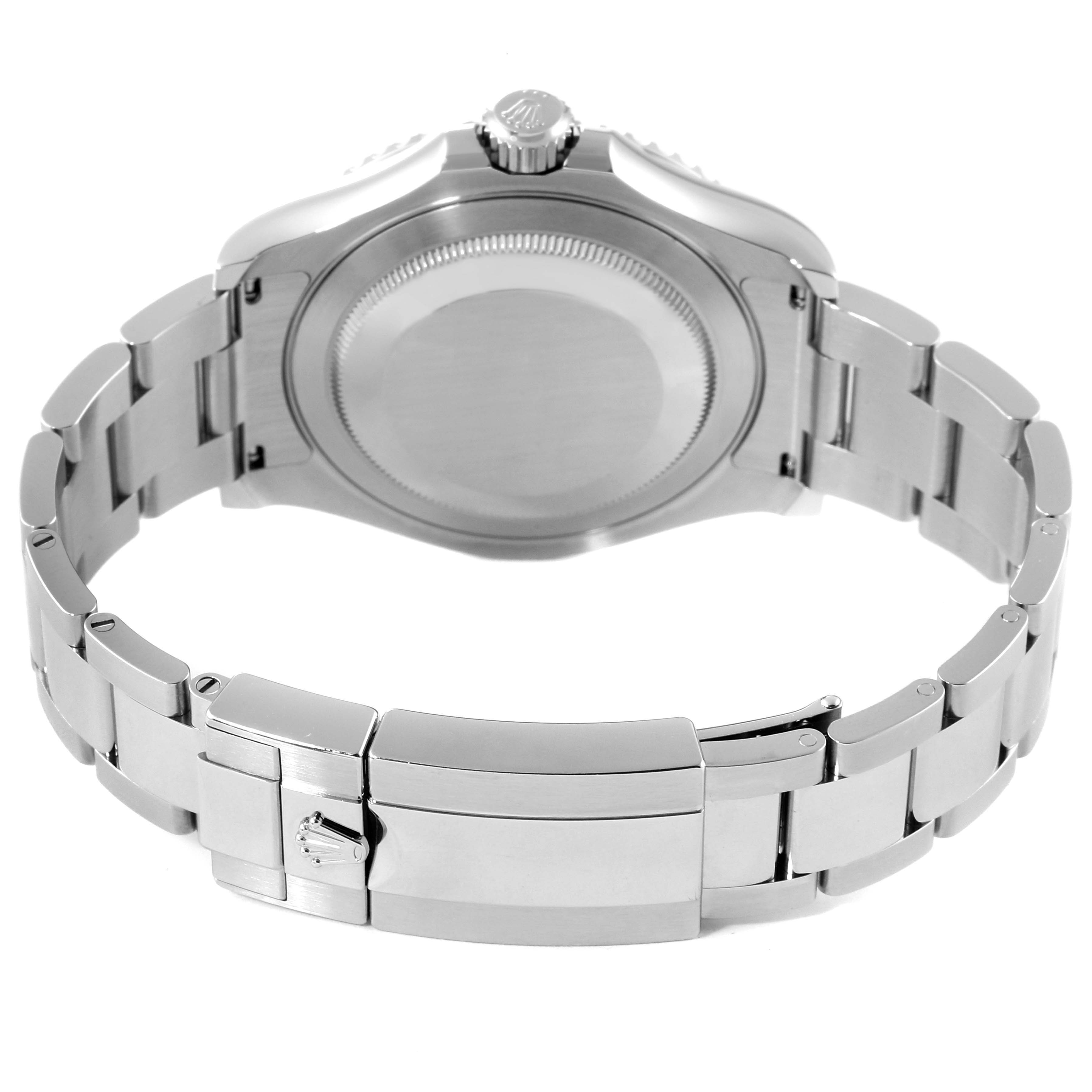 The image shows the back case and metal bracelet of a Rolex Yacht-Master 126622 Men's Stainless Steel Blue Dial 126622 Men's Stainless Steel Blue Dial watch from a bottom angle.