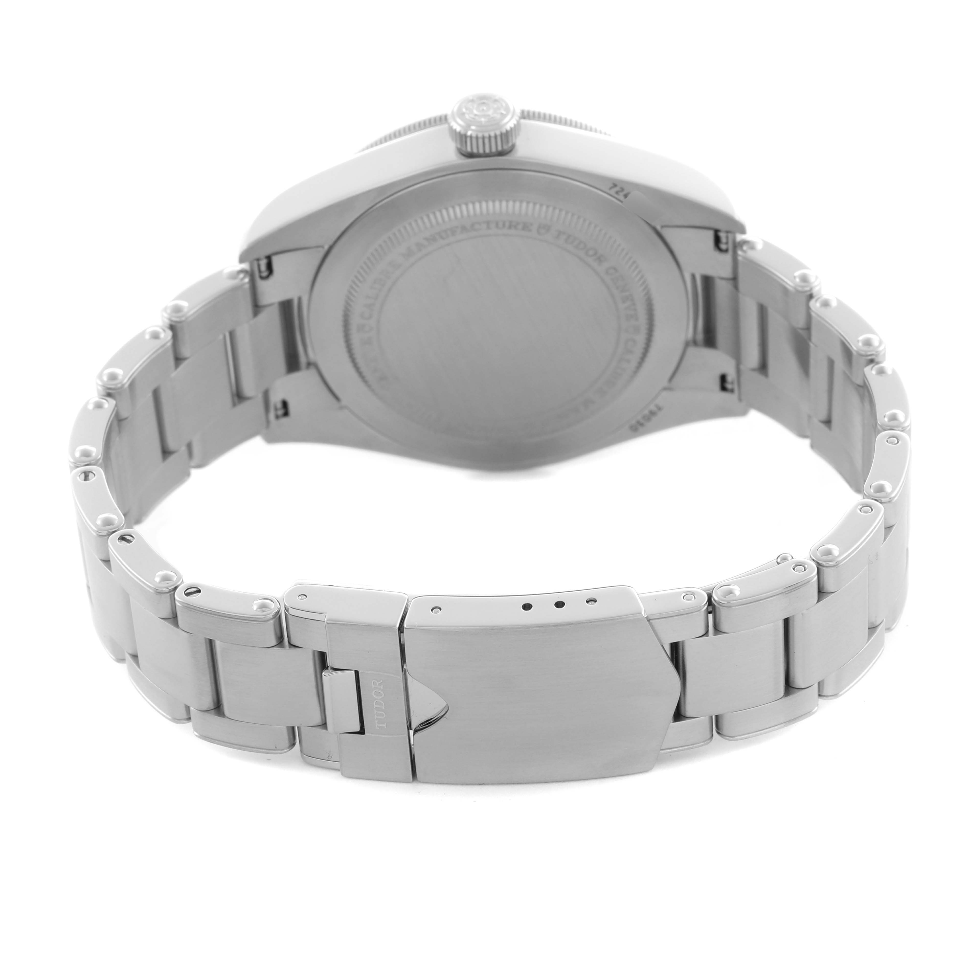 The image shows the back and bracelet of a Tudor Heritage Black Bay 79030N Men's Stainless Steel Black Dial 79030N Men's Stainless Steel Black Dial watch from a rear angle, highlighting the clasp and case back.