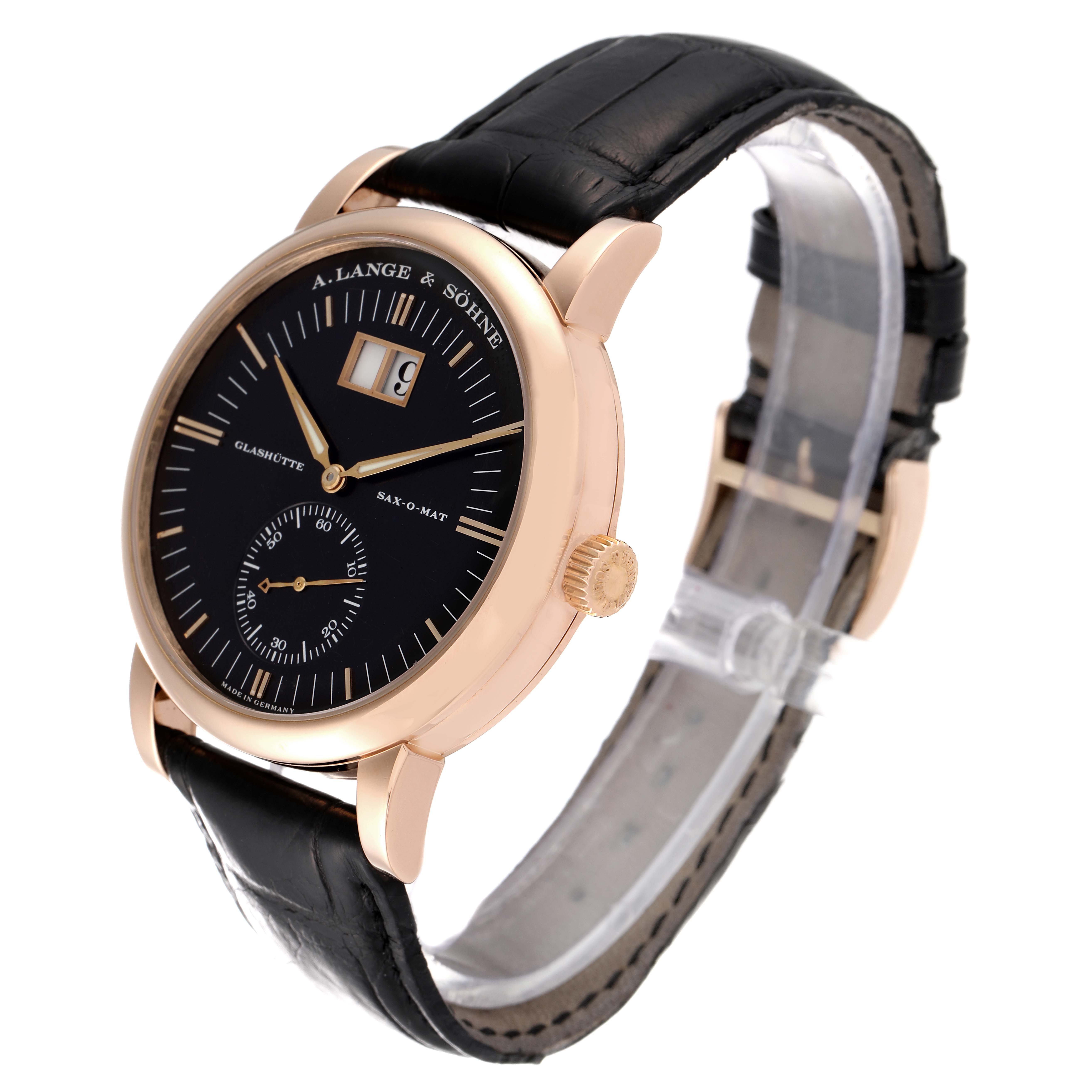 The Richard Lange by A. Lange & Söhne is shown from an angled front view highlighting the dial, crown, and strap.