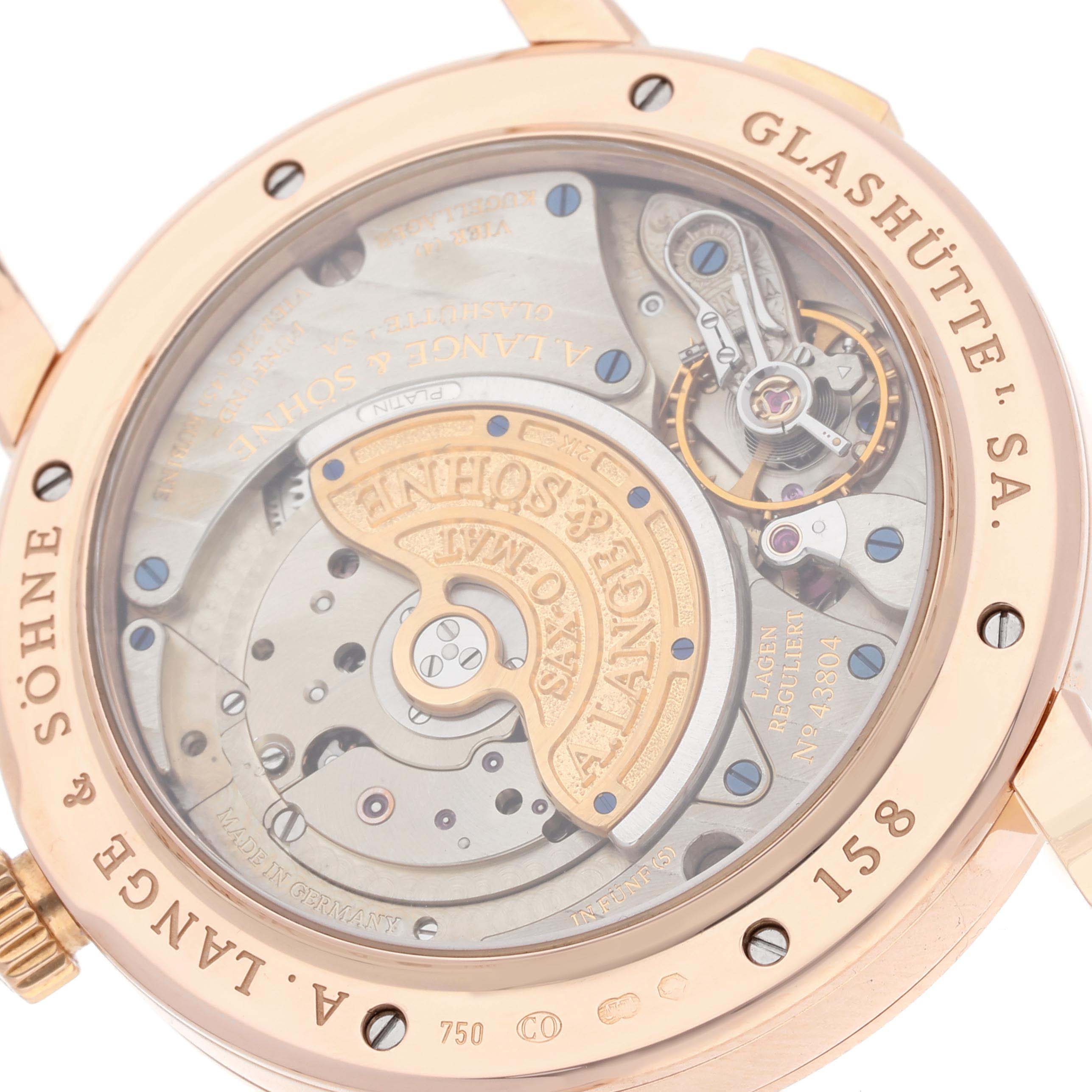 The image shows the back view of a Richard Lange model by A. Lange & Söhne, displaying the intricate movement and inner mechanism.