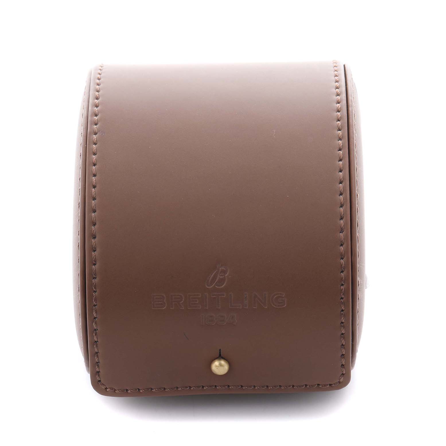 This image shows a front view of a brown leather case for the Breitling Colt A73388 Men's Stainless Steel Blue Dial A73388 Men's Stainless Steel Blue Dial watch model.