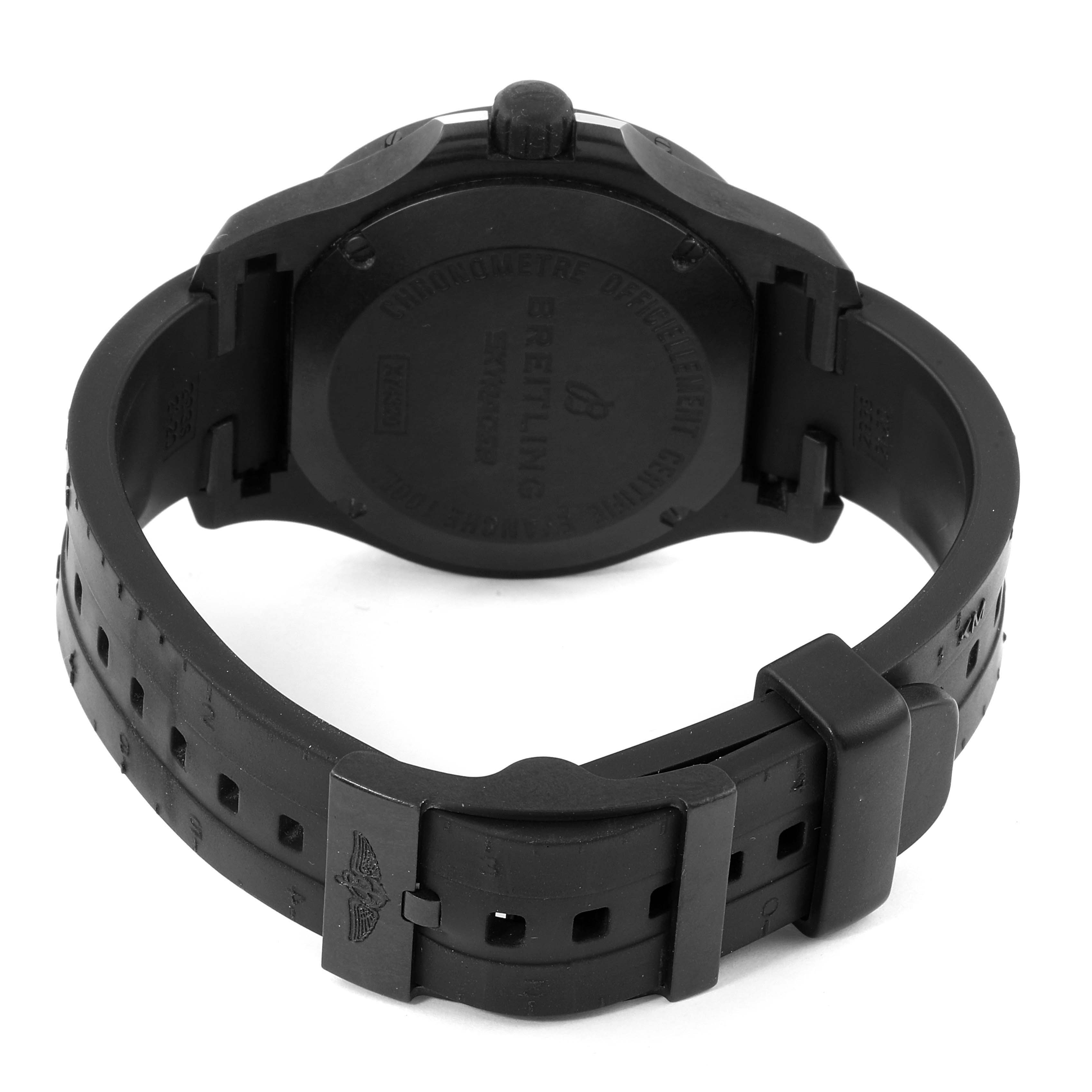 The image shows the back casing and strap of a Breitling Colt X74320 Men's Titanium Black Dial X74320 Men's Titanium Black Dial model watch, viewed from a rear angle.
