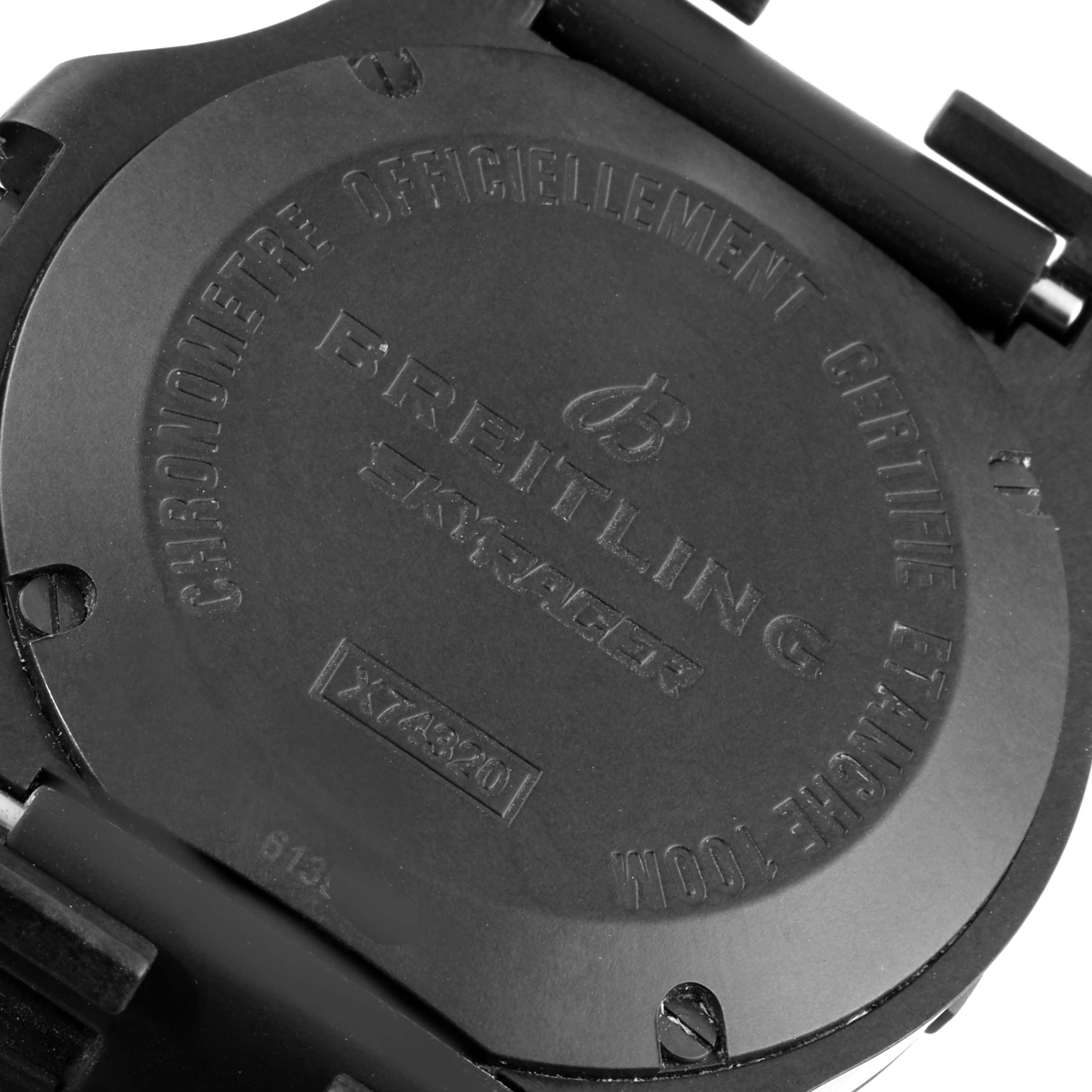 This is the back of the Breitling Colt X74320 Men's Titanium Black Dial X74320 Men's Titanium Black Dial model watch, showing the case and engravings.