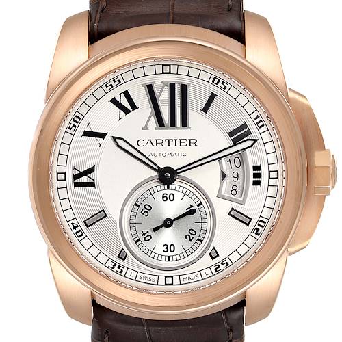 Photo of Cartier Calibre Rose Gold Silver Dial Automatic Mens Watch W7100009