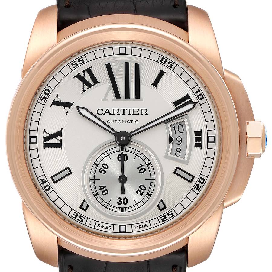 Cartier Calibre Rose Gold Silver Dial Automatic Mens Watch W7100009 SwissWatchExpo