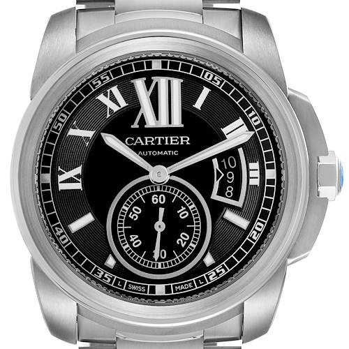 Photo of Cartier Calibre Steel Black Roman Dial Mens Watch W7100016