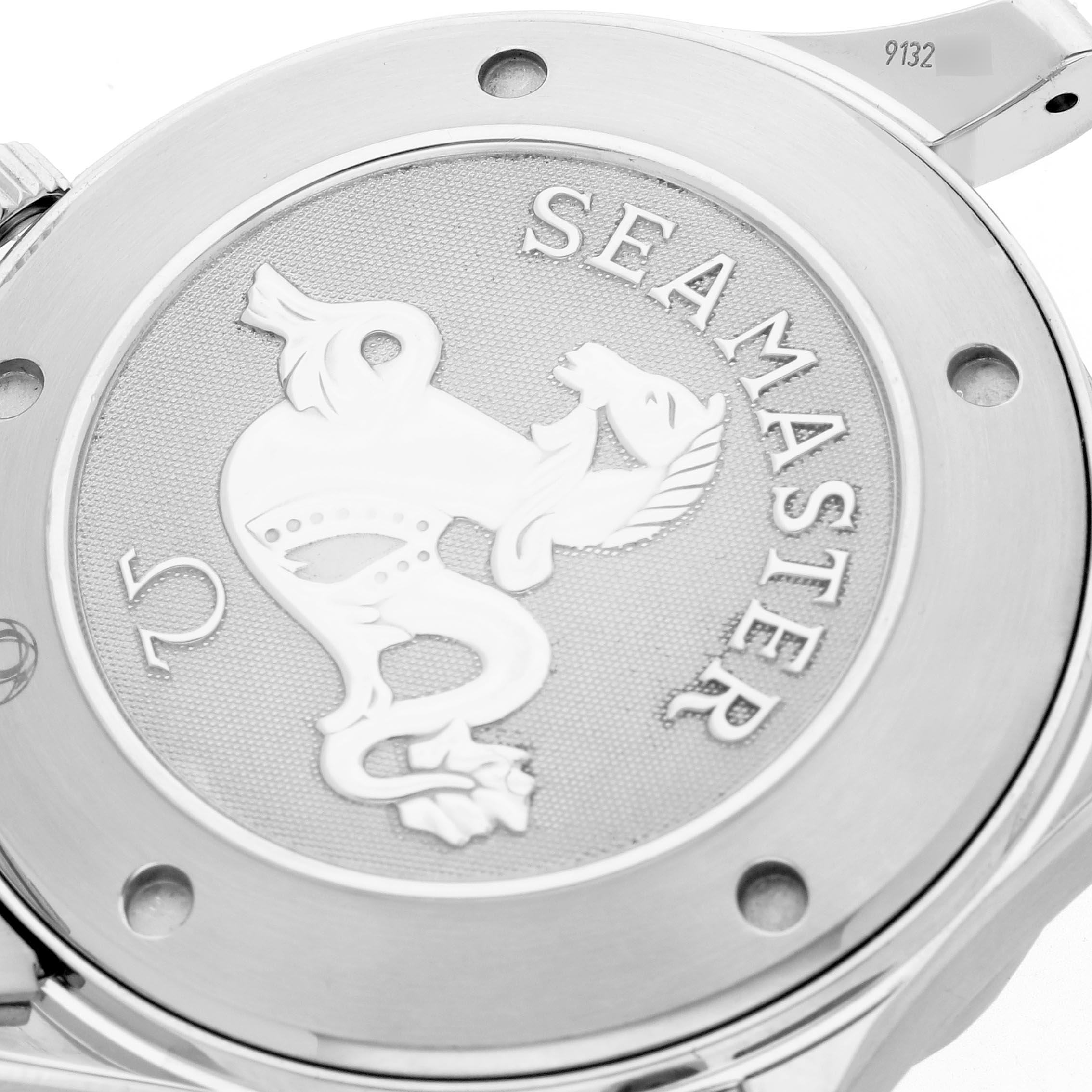 The image shows the case back of the Omega Seamaster 212.30.41.61.01.001 Men's Stainless Steel Black Dial 212.30.41.61.01.001 Men's Stainless Steel Black Dial watch, featuring its emblem and engraving.