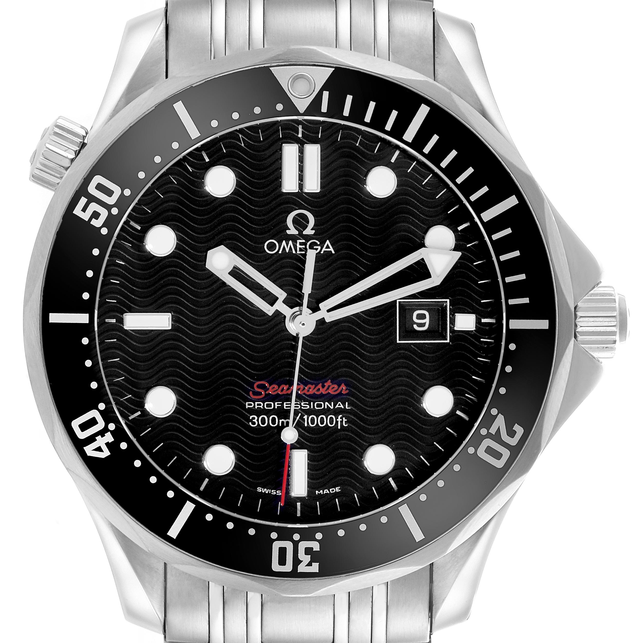 The image shows a front view of the Omega Seamaster 212.30.41.61.01.001 Men's Stainless Steel Black Dial 212.30.41.61.01.001 Men's Stainless Steel Black Dial, displaying the dial, bezel, and crown.
