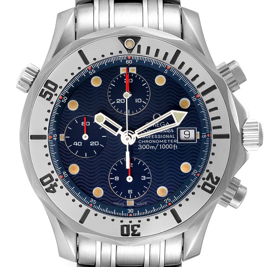 Omega Seamaster Chronograph Blue Dial Steel Mens Watch 2598.80.00 Box Card SwissWatchExpo