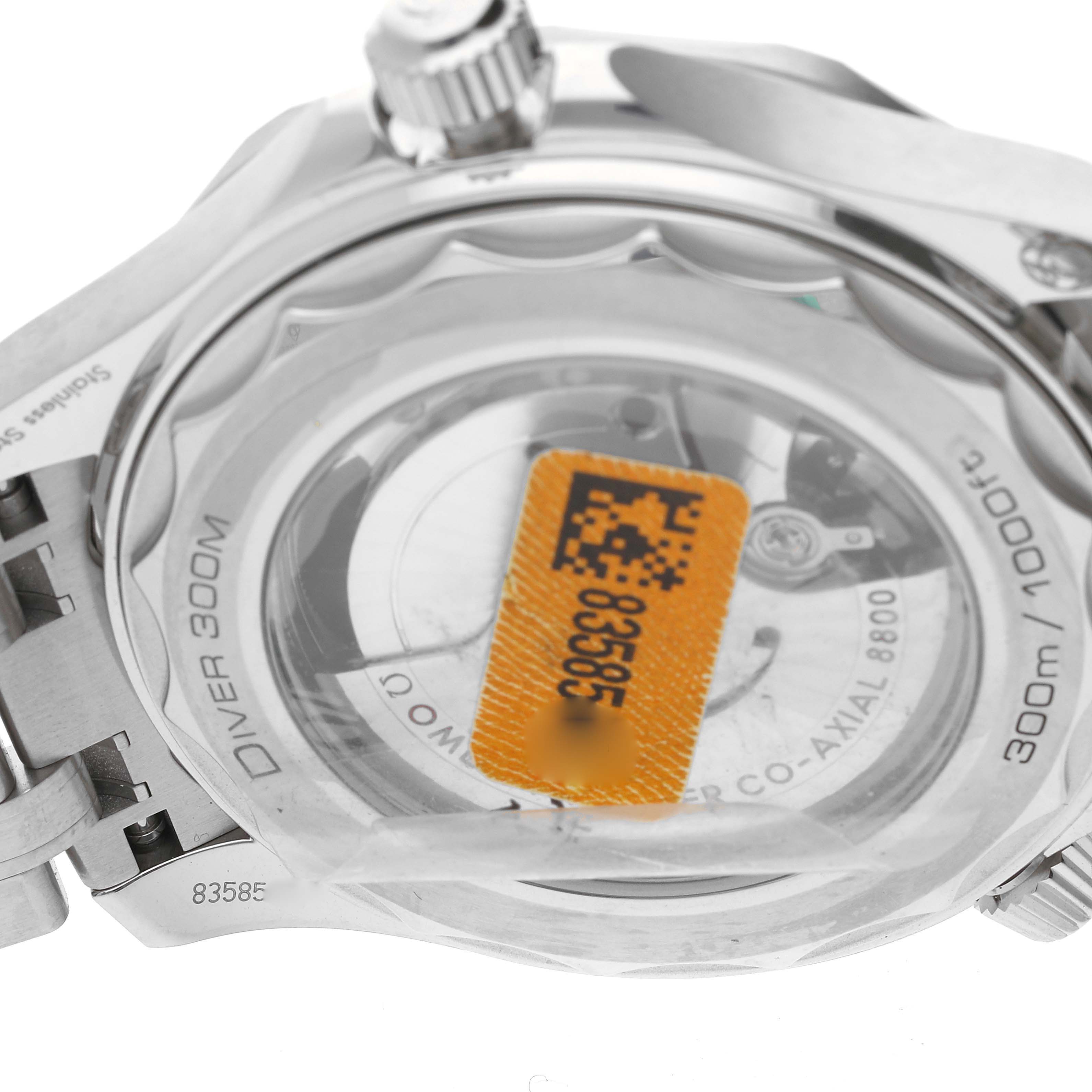 The image shows the back of the Omega Seamaster 210.30.42.20.03.001 Men
s Stainless Steel Blue Dial 210.30.42.20.03.001 Men
s Stainless Steel Blue Dial watch with visible mechanism, branding, and model details.