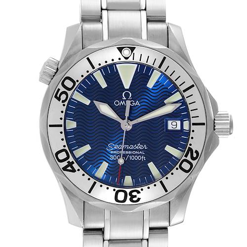 Photo of Omega Seamaster Electric Blue Wave Dial Midsize Steel Mens Watch 2263.80.00 Box Card