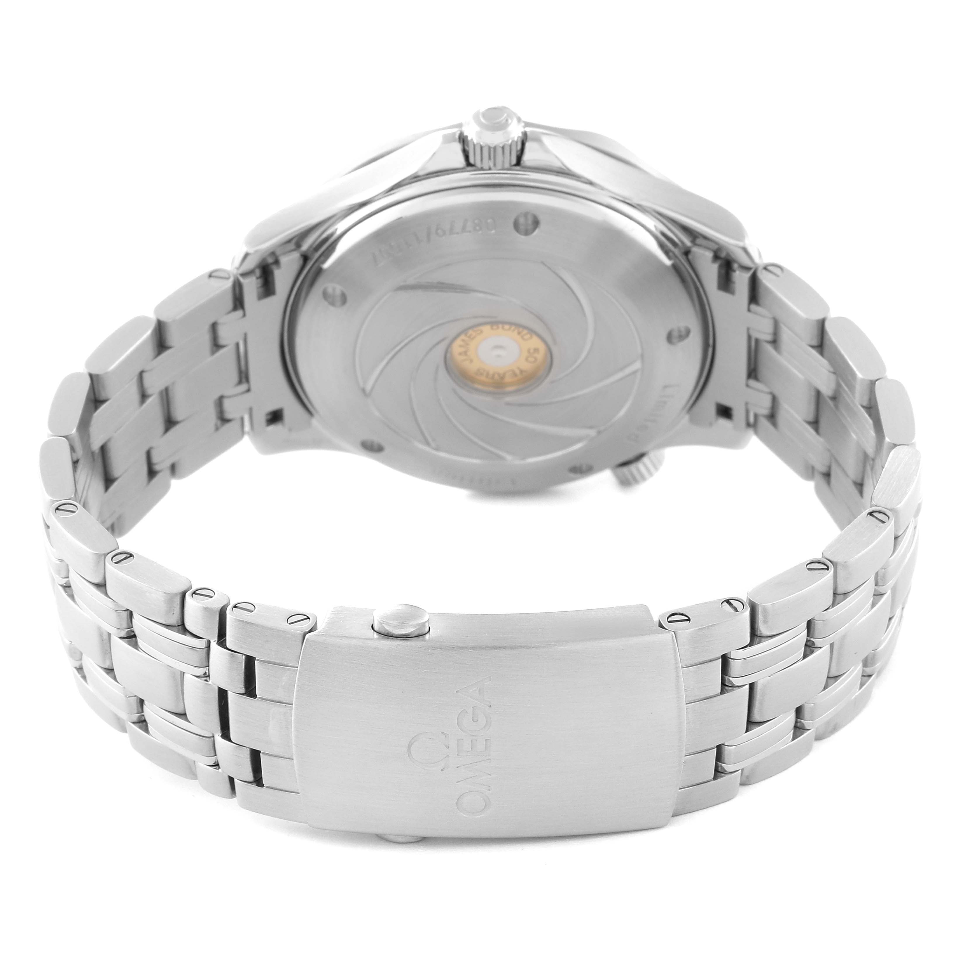 The image shows the backside of the Omega Seamaster 212.30.41.20.01.005 Men's Stainless Steel Black Dial 212.30.41.20.01.005 Men's Stainless Steel Black Dial watch, including the bracelet and clasp.