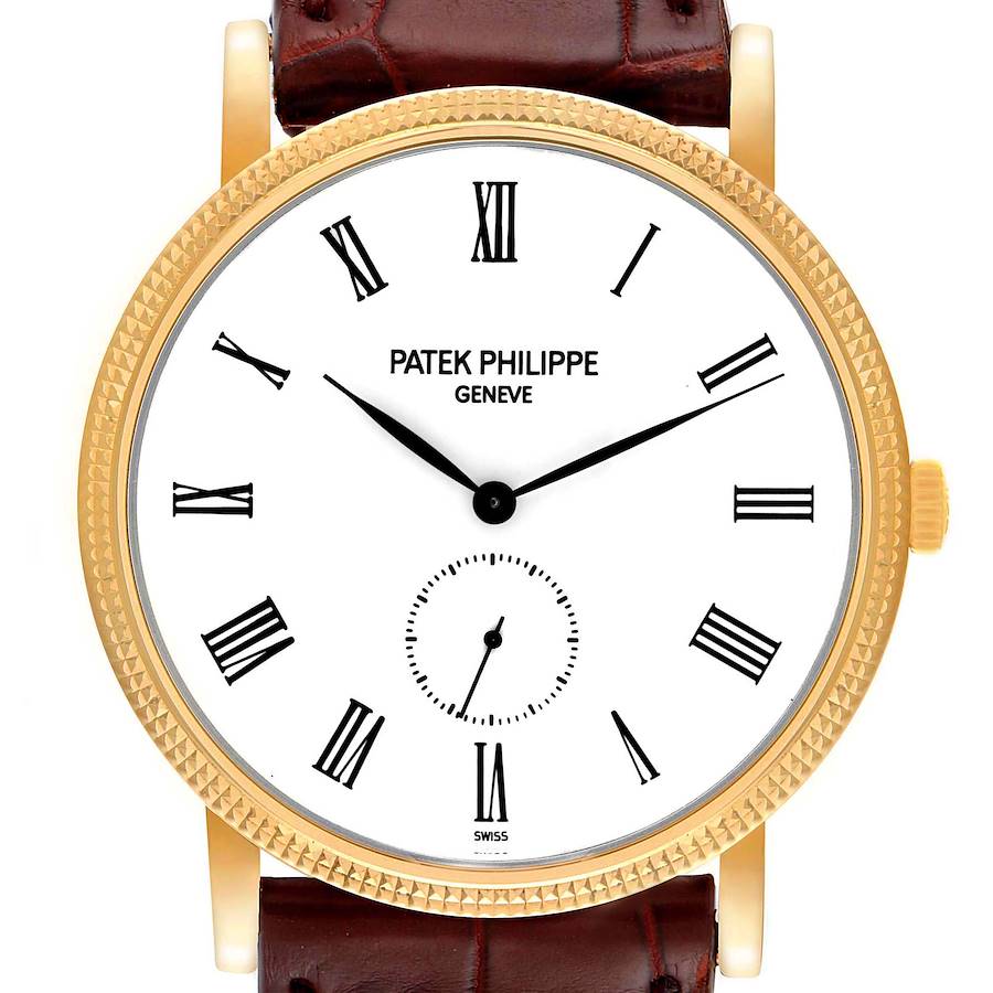 Patek Philippe Calatrava Yellow Gold White Dial Mens Watch 5119 Papers SwissWatchExpo